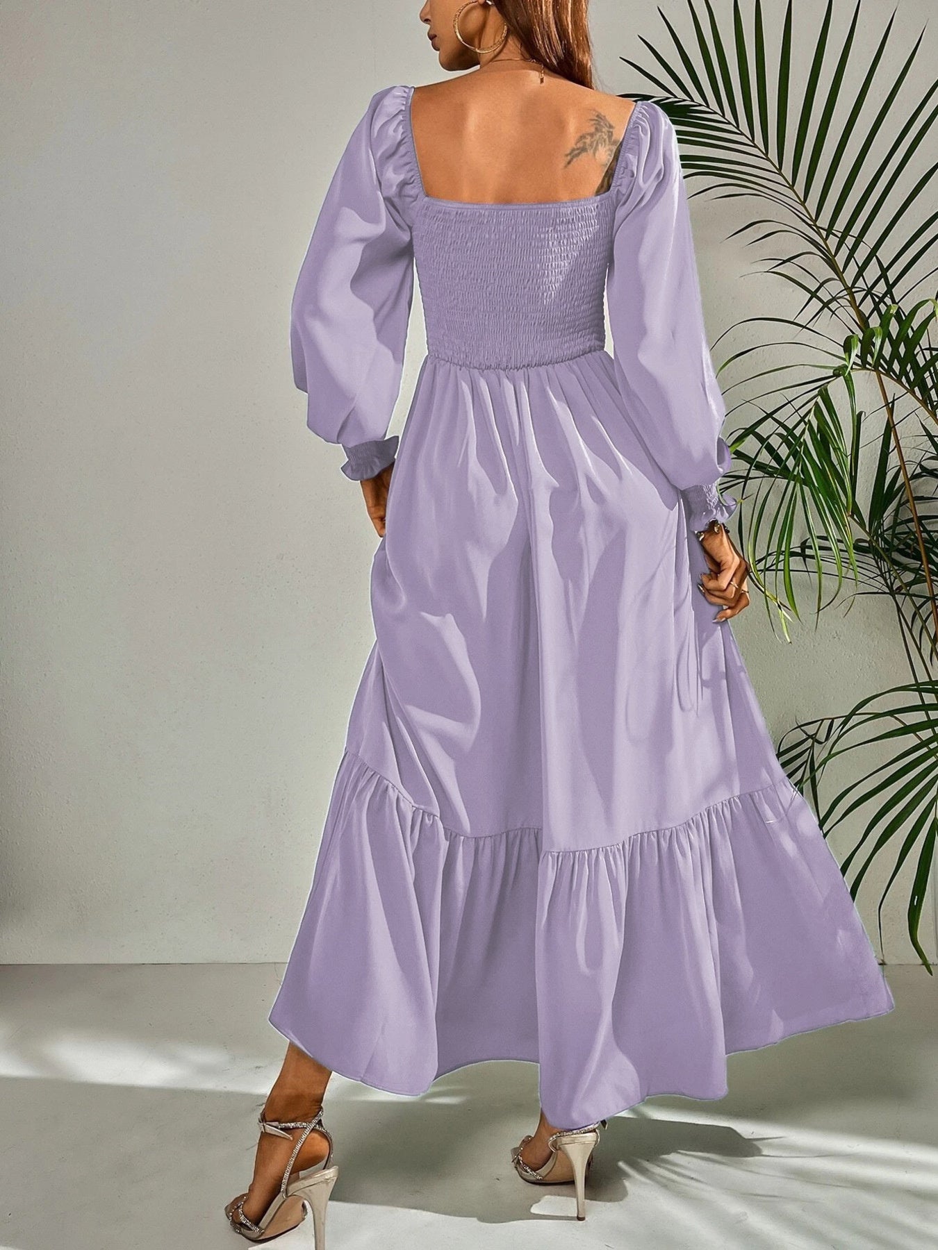 Smocked Long Sleeve Midi Dress