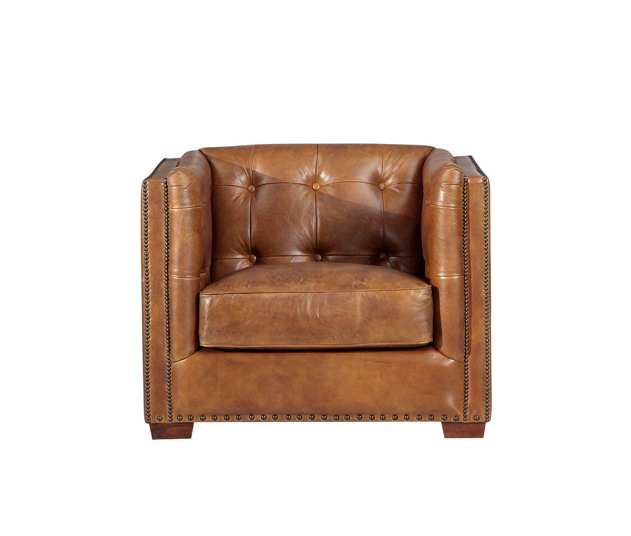 Pre-Order Tuxedo Leather Arm Chair - Light Brown