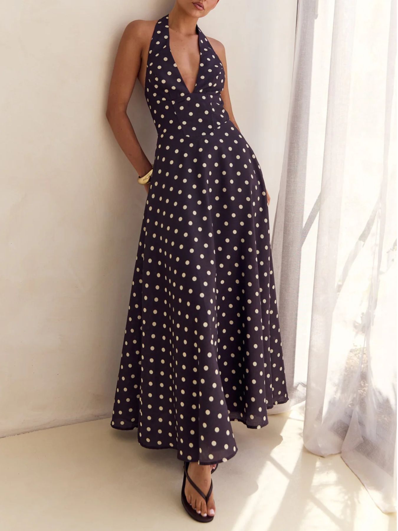 Floral Print Halter Neck Maxi Dress
