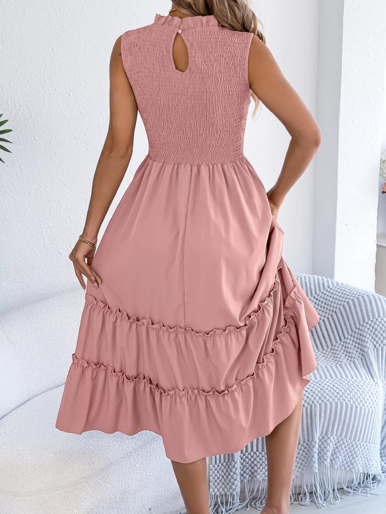 Smocked Sleeveless Tiered Dress