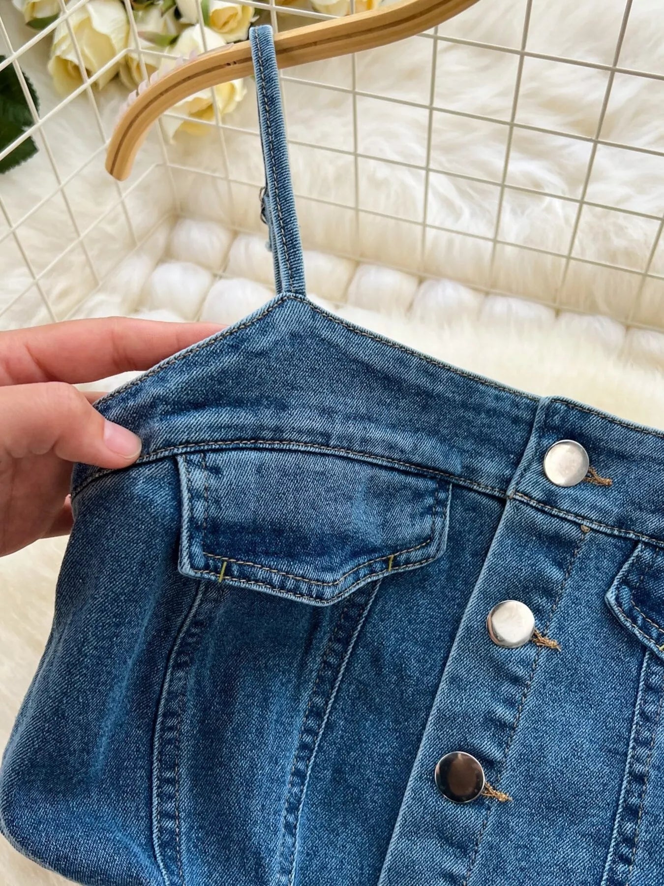 Sleeveless Frayed Hem Slit Denim Dress
