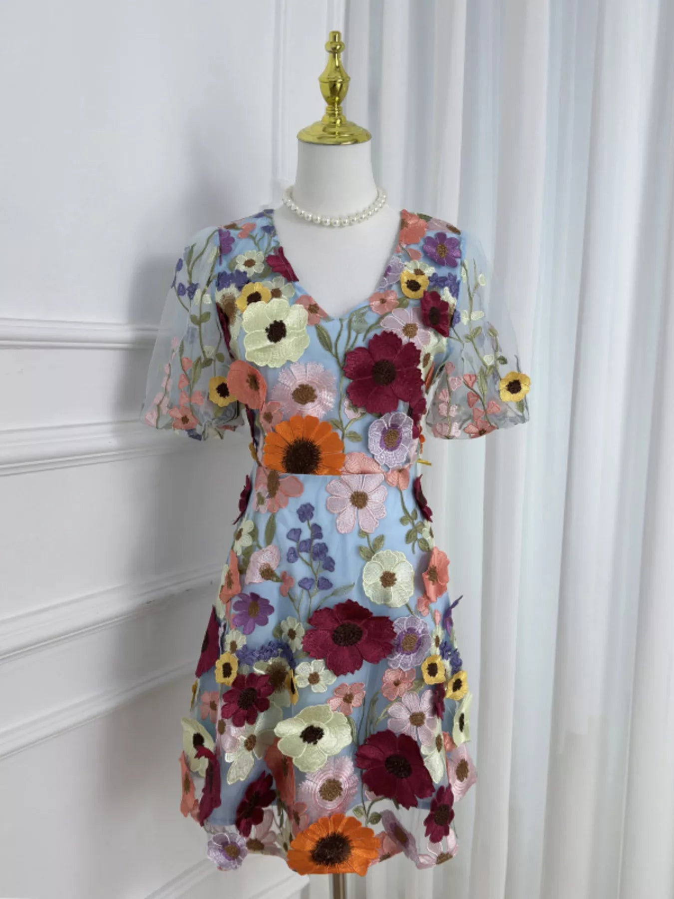 Plus Size Embroidered Floral V-Neck Mini Dress
