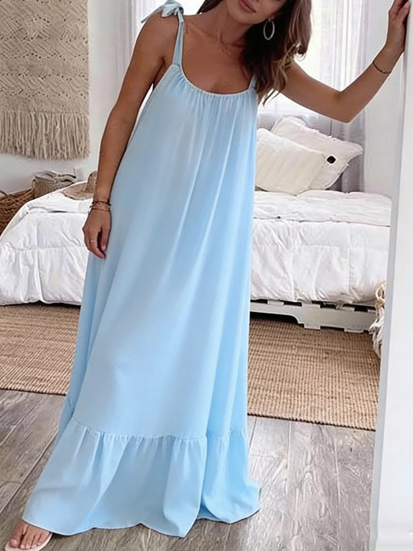Sleeveless Tie Strap Flowy Maxi Dress