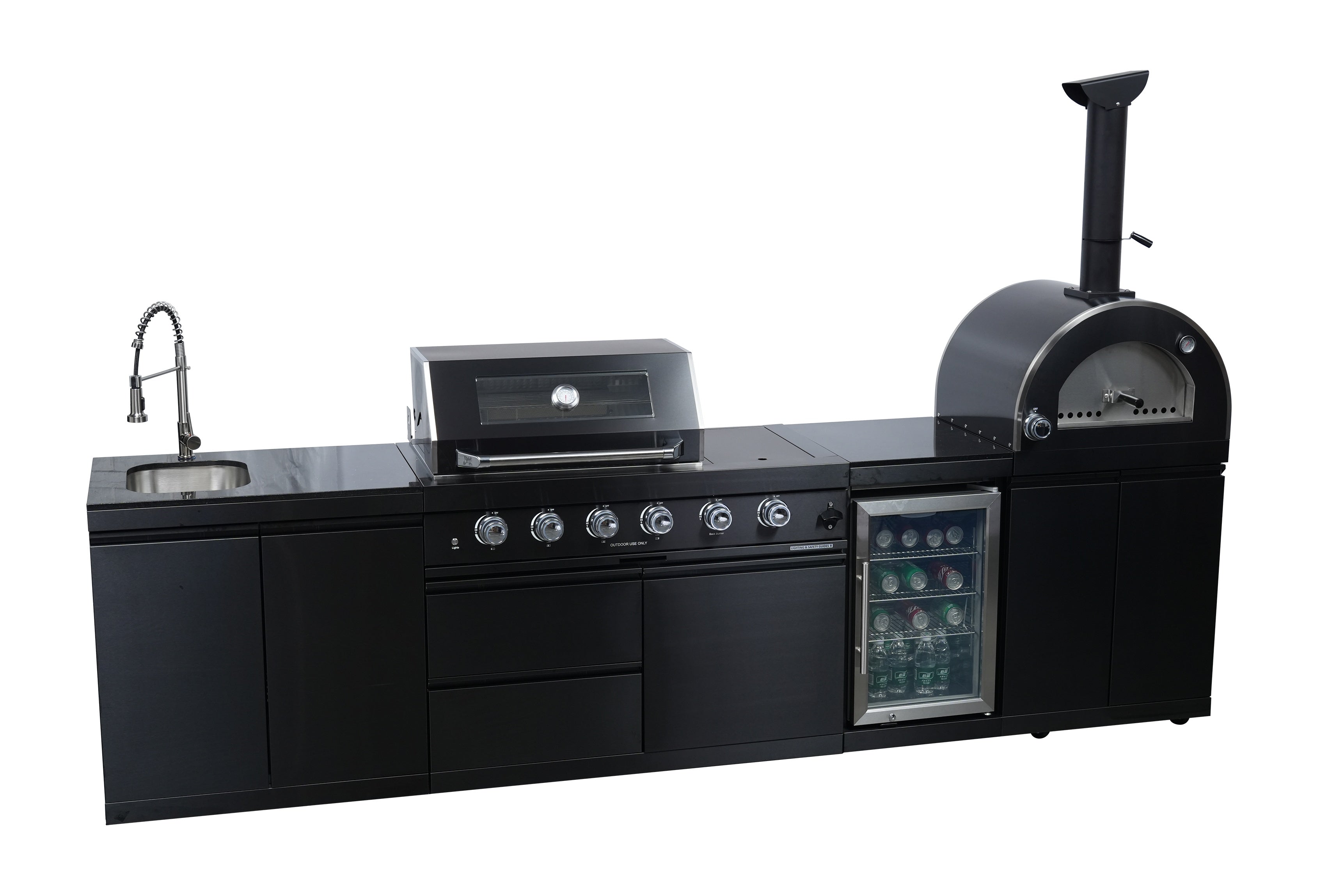 Black 125-Inch Double Stainless Steel Gas Outdoor Kitchen Grill