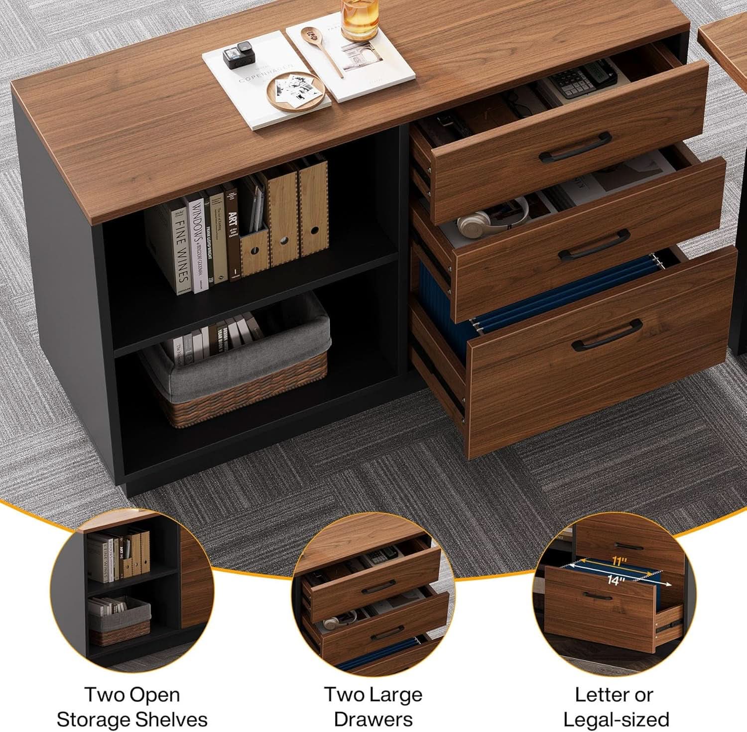 63 Inch L Shaped Executive Desk With Storage Shelves - Overture Gifts