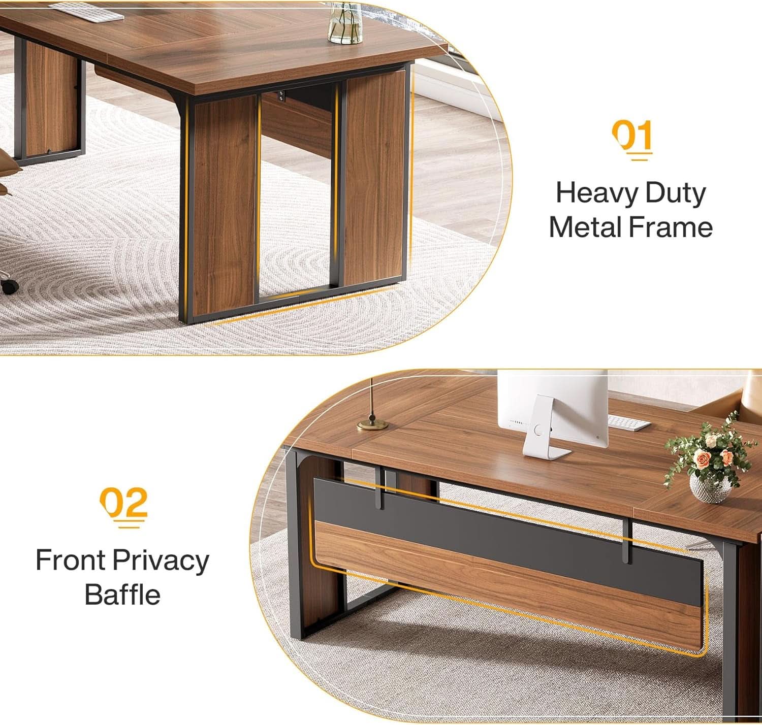 63 Inch L Shaped Executive Desk With Storage Shelves - Overture Gifts