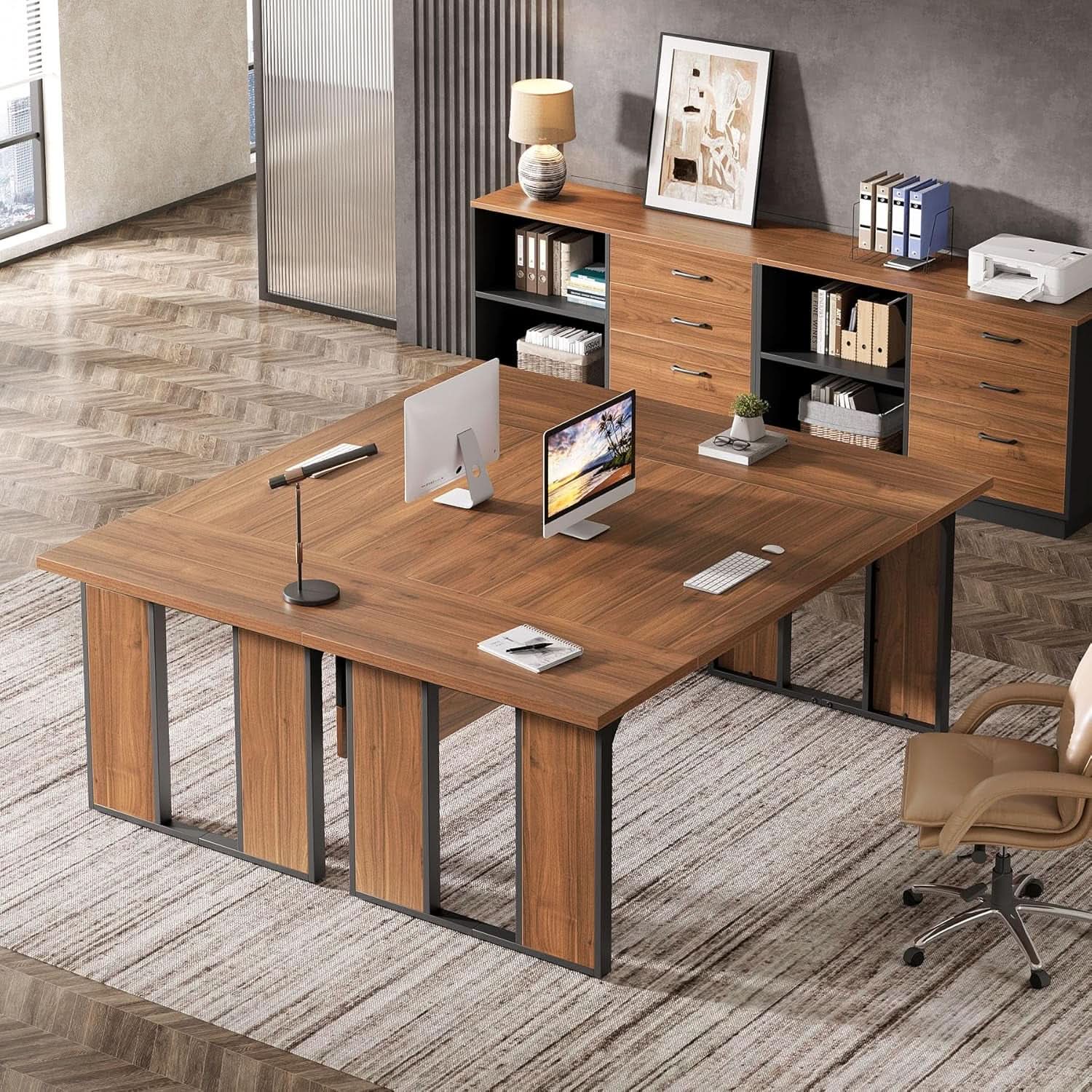 63 Inch L Shaped Executive Desk With Storage Shelves - Overture Gifts