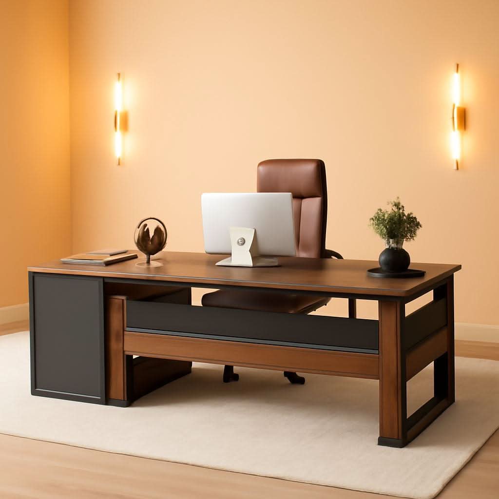 63 Inch L Shaped Executive Desk With Storage Shelves - Overture Gifts