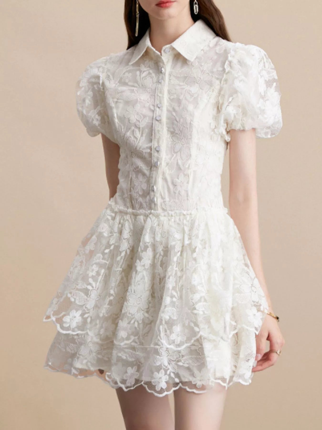 Lace Puff Sleeve Mini Dress