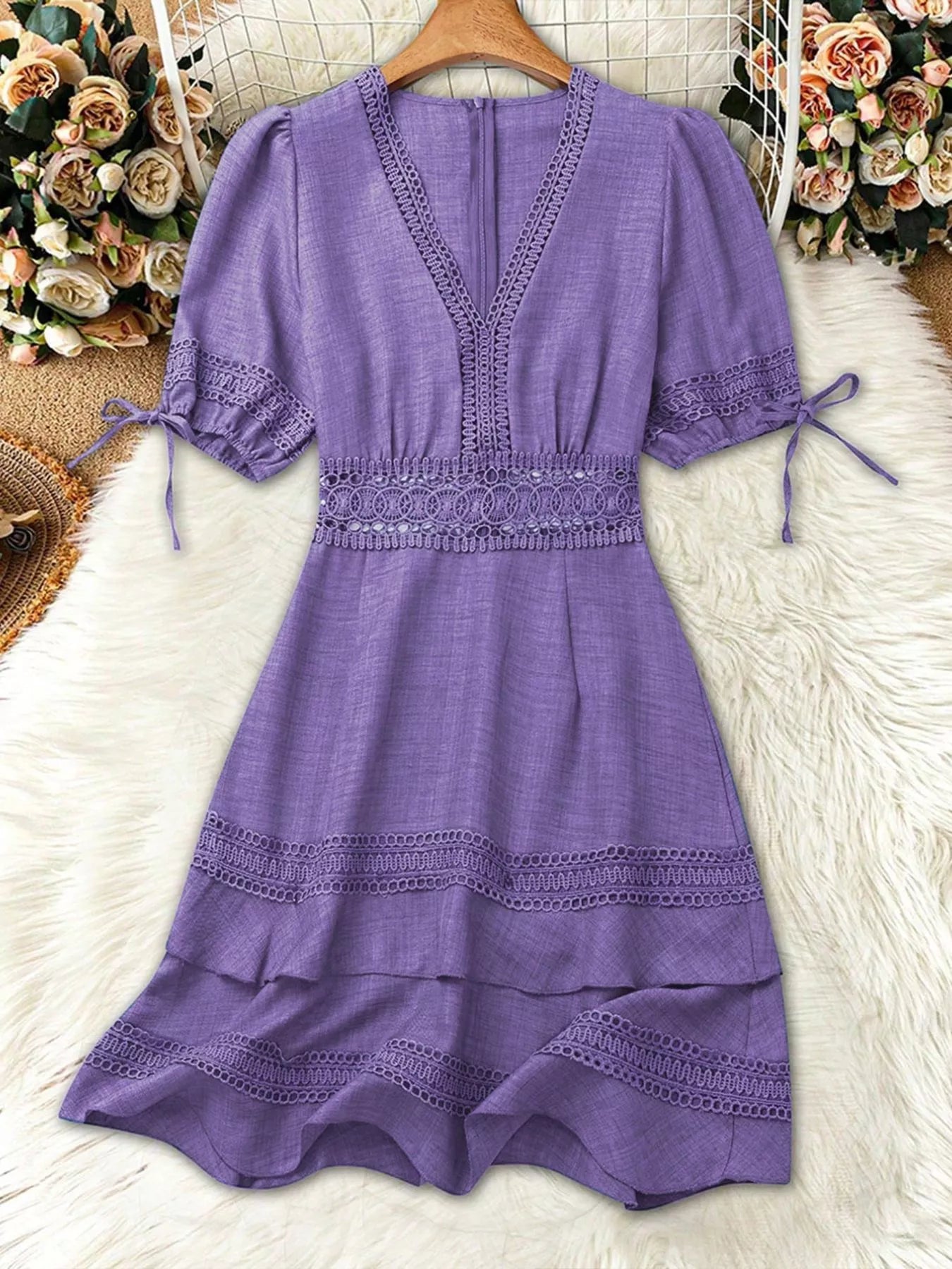 Lace Detail V-Neck Mini Dress
