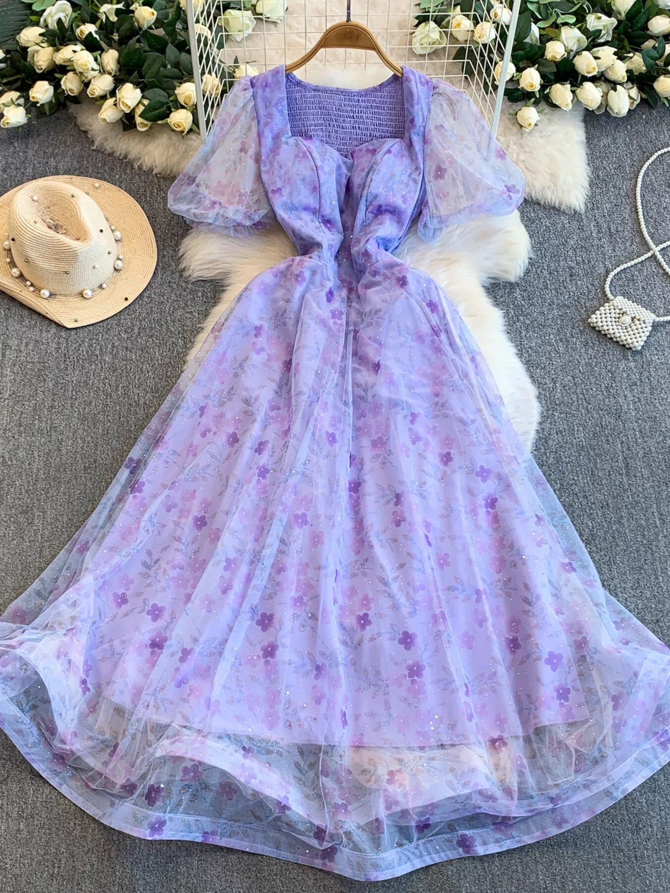 Sweetheart Neck Puff Sleeve Dress