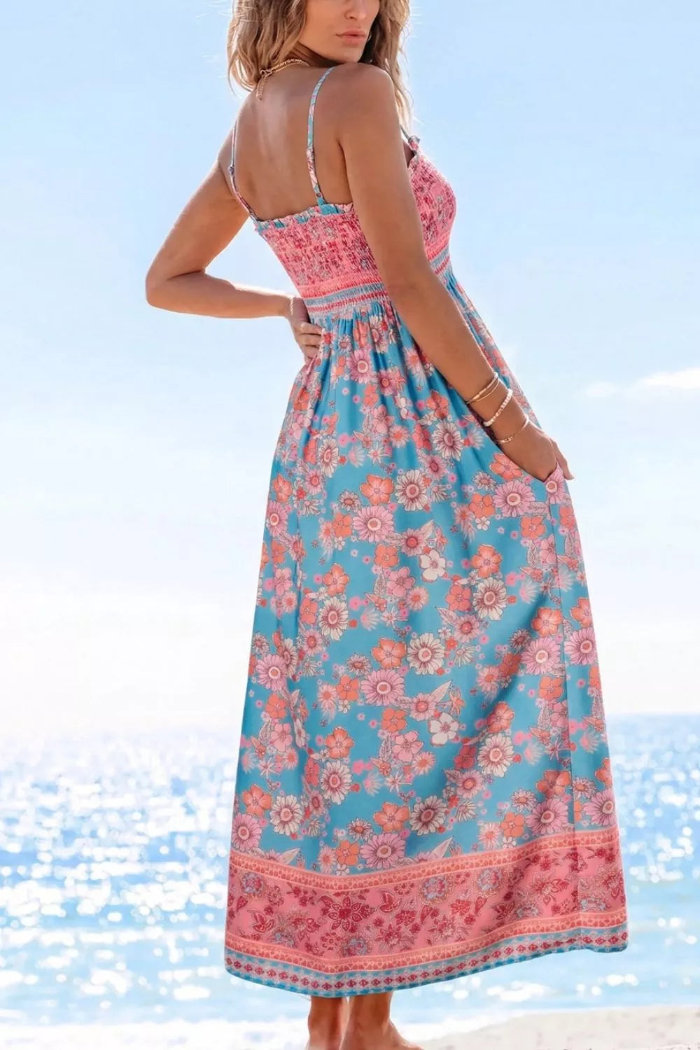 Bohemian Ethnic Print Spaghetti Straps Vacation Maxi Dress