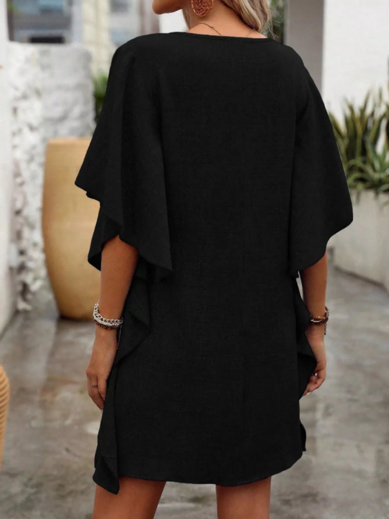 Flowy Sleeve V-Neck Casual Mini Dress
