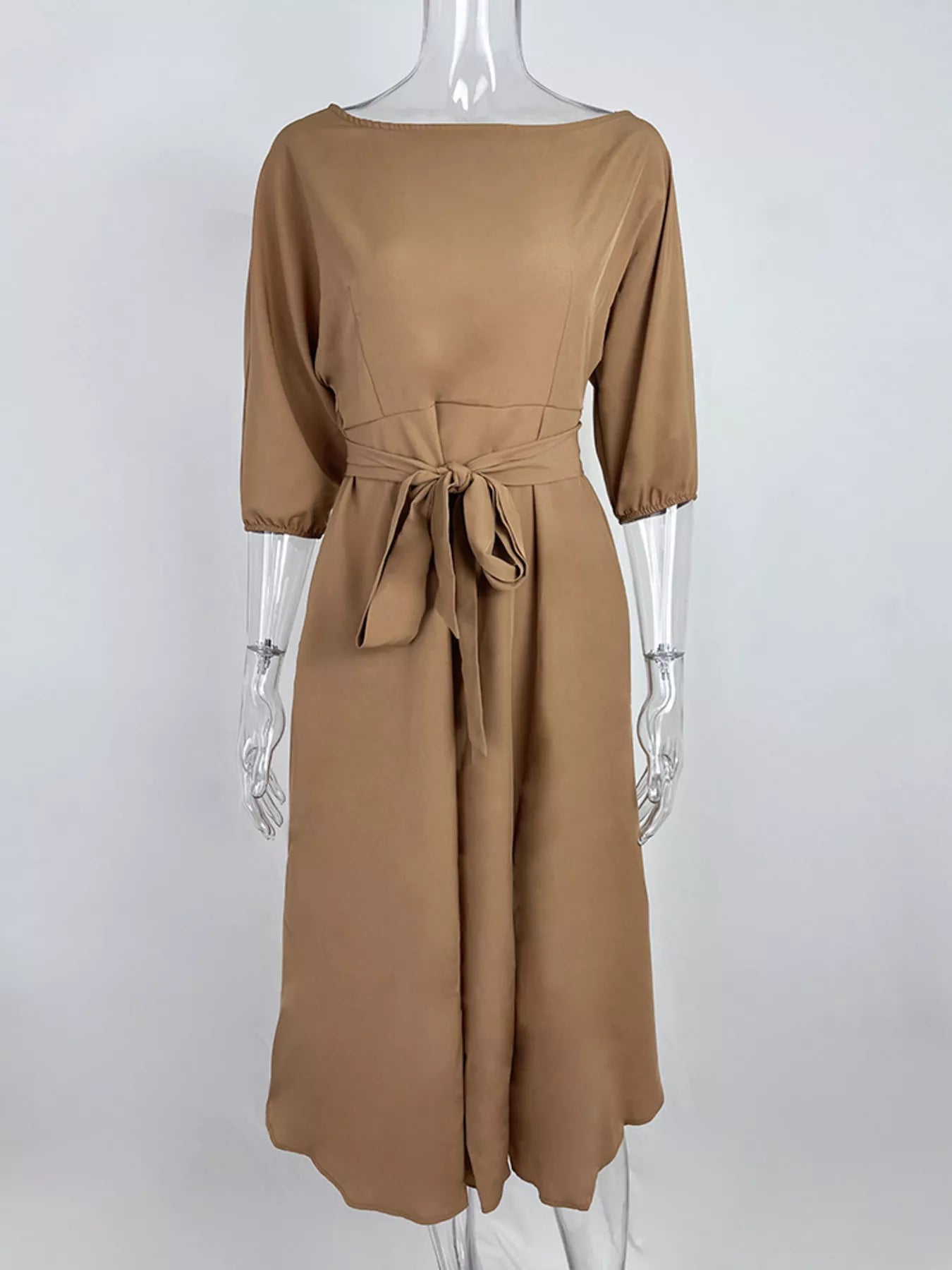 Boat Neck Tie Waist Dress