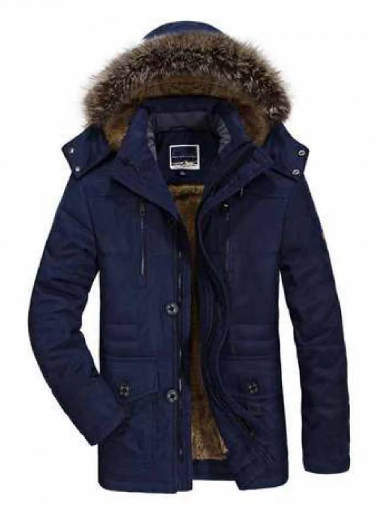 Men's Plus Size Fuzzy Hooded Zip Up Parka Coat