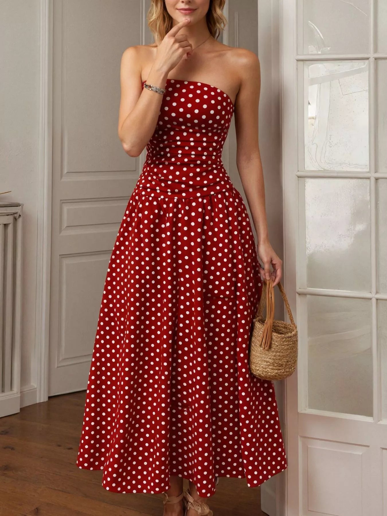Polka Dot Strapless Maxi Dress