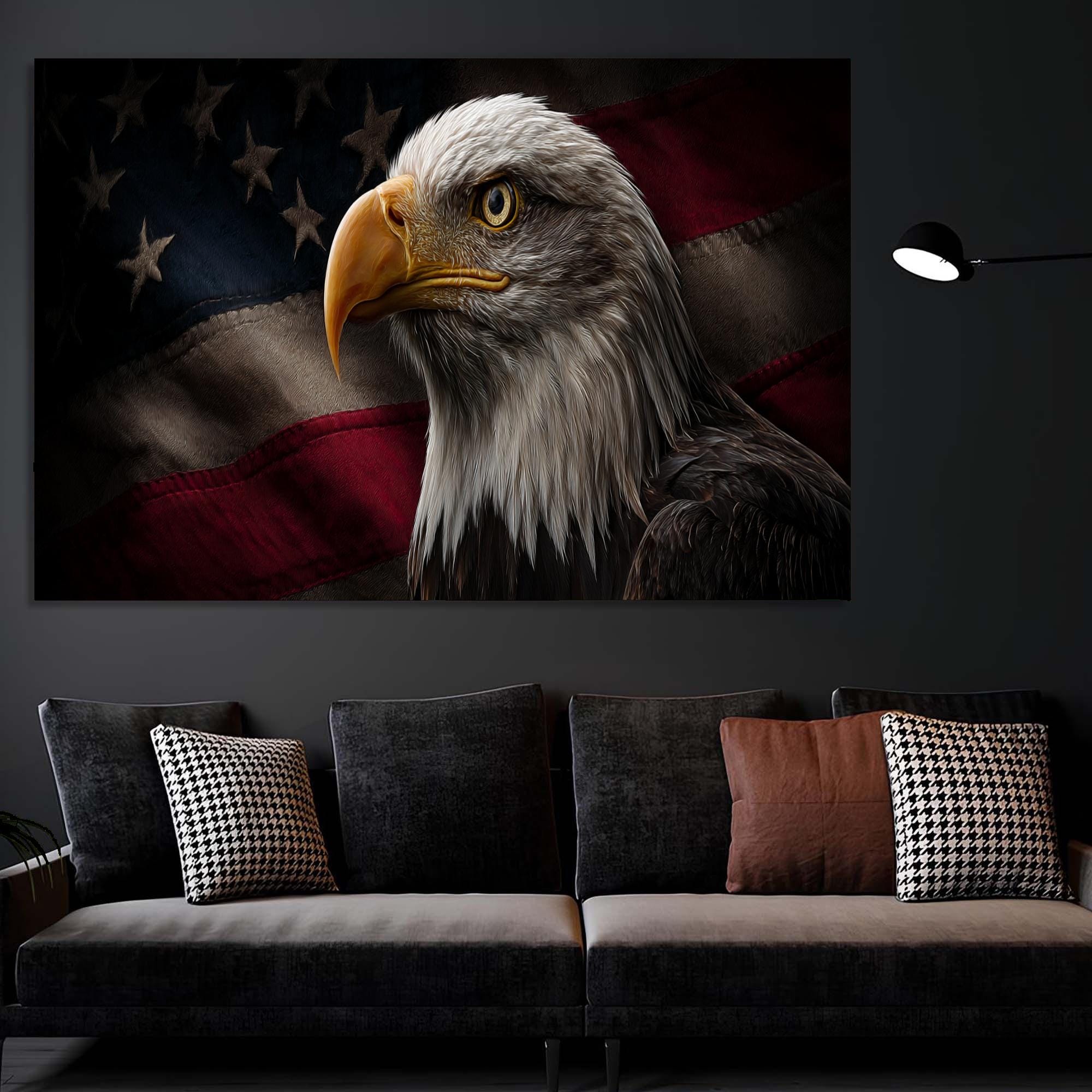 Bald Eagle Tempered Glass Art | American Flag Patriotic Decor