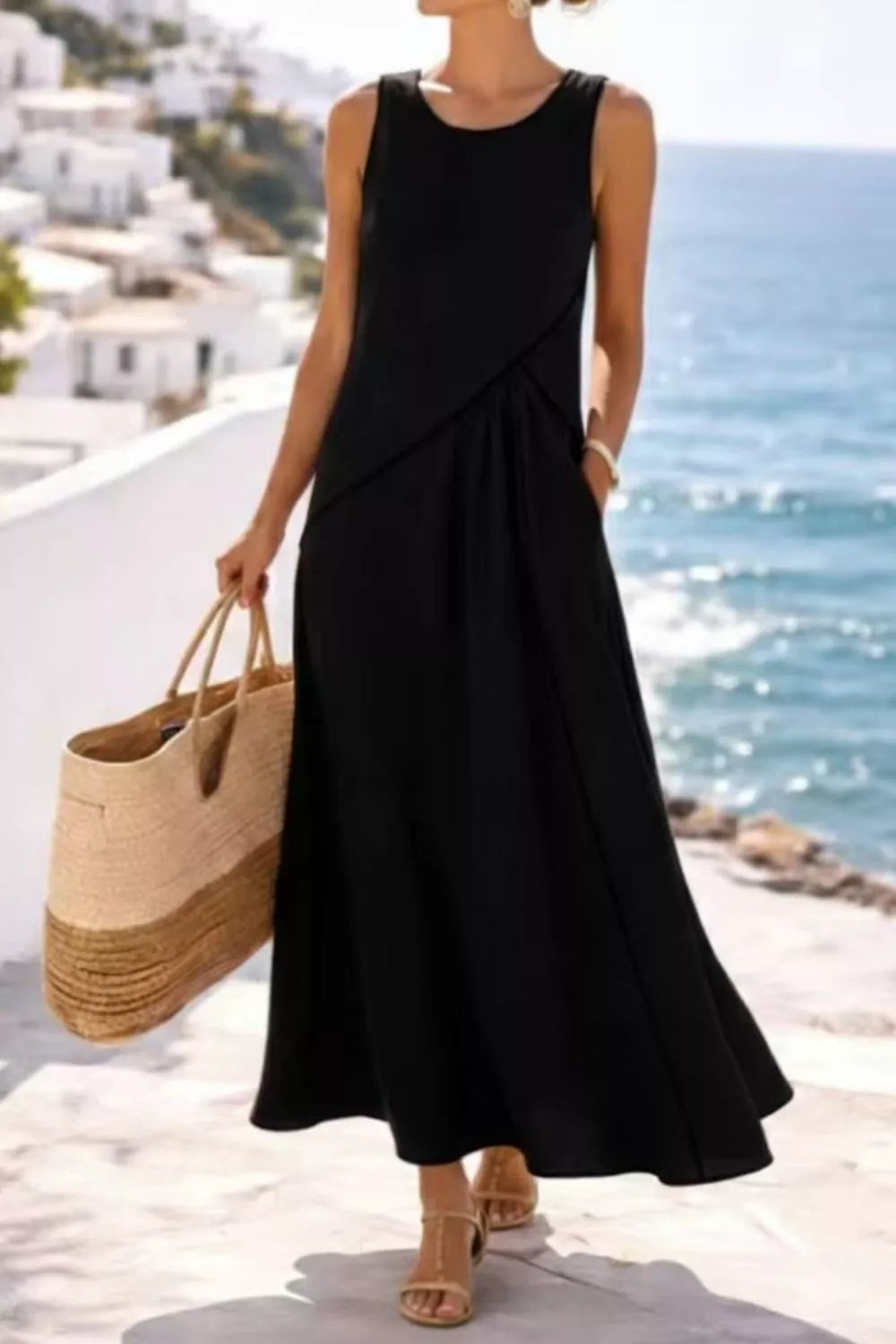 Sleeveless Casual Maxi Dress with Contrast Trim