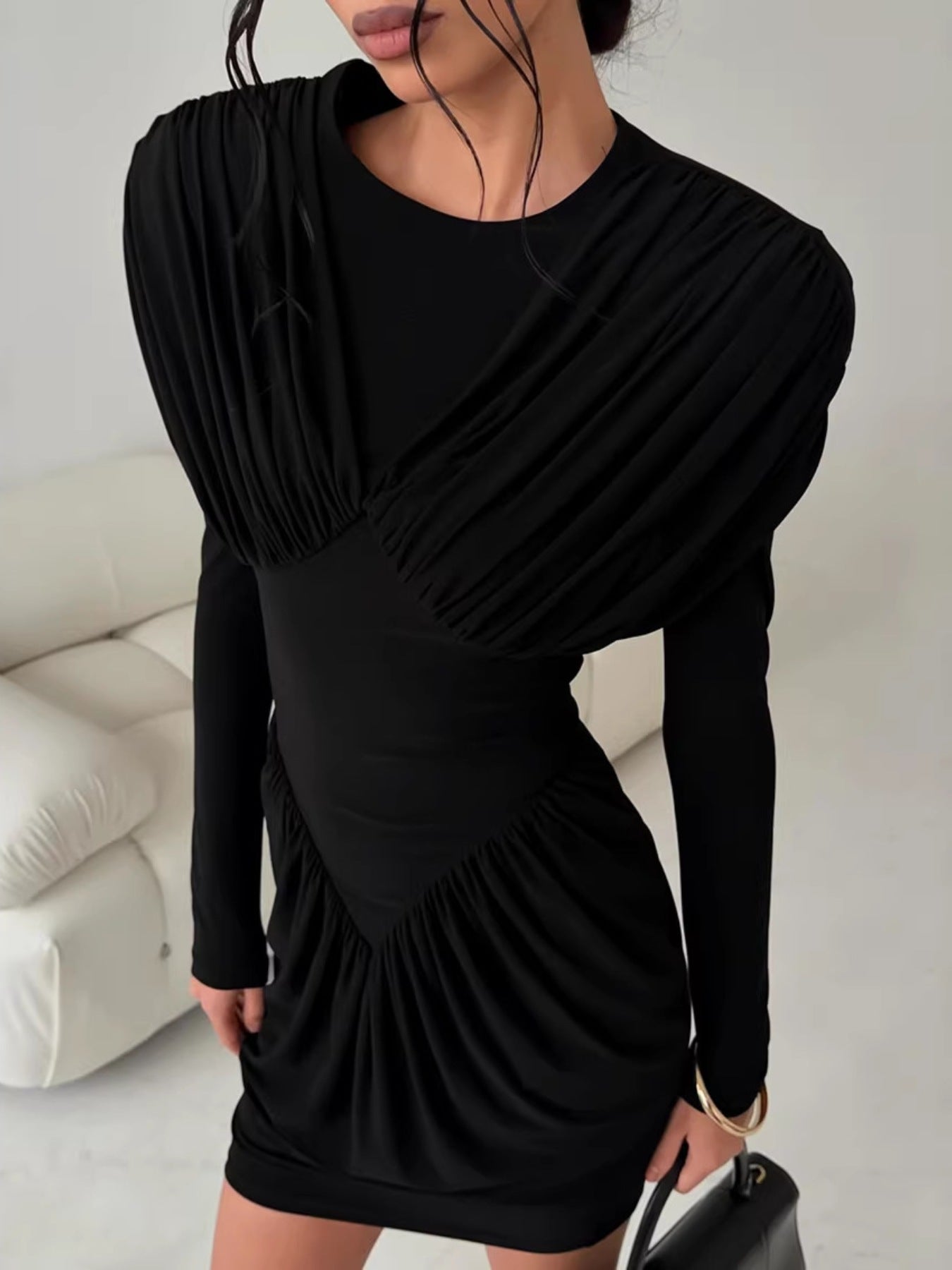 Ruched Long Sleeve Bodycon Mini Dress