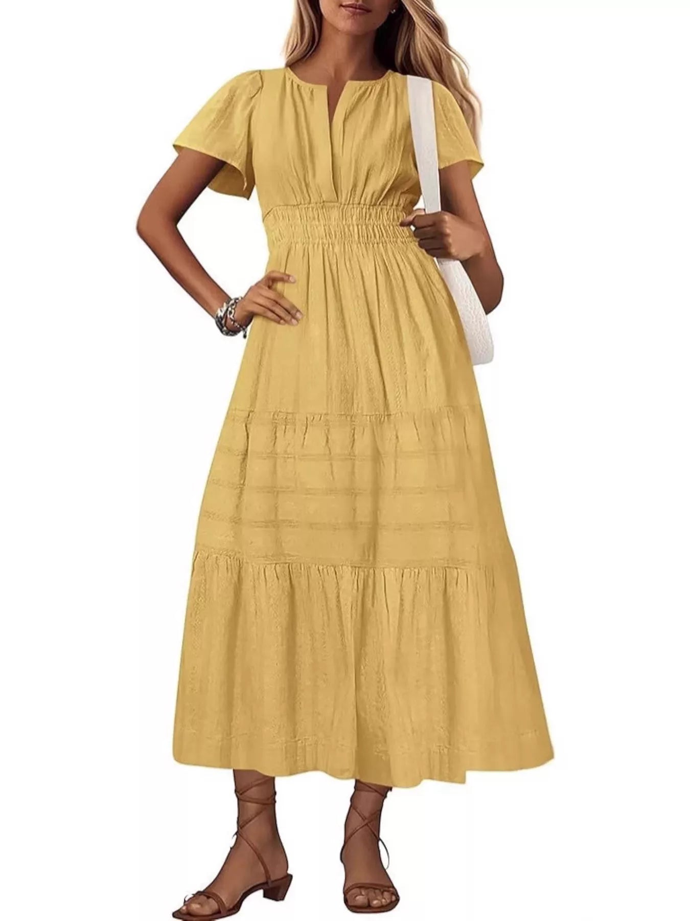 Full Size Short Sleeve Tiered Midi Dress Plus Size