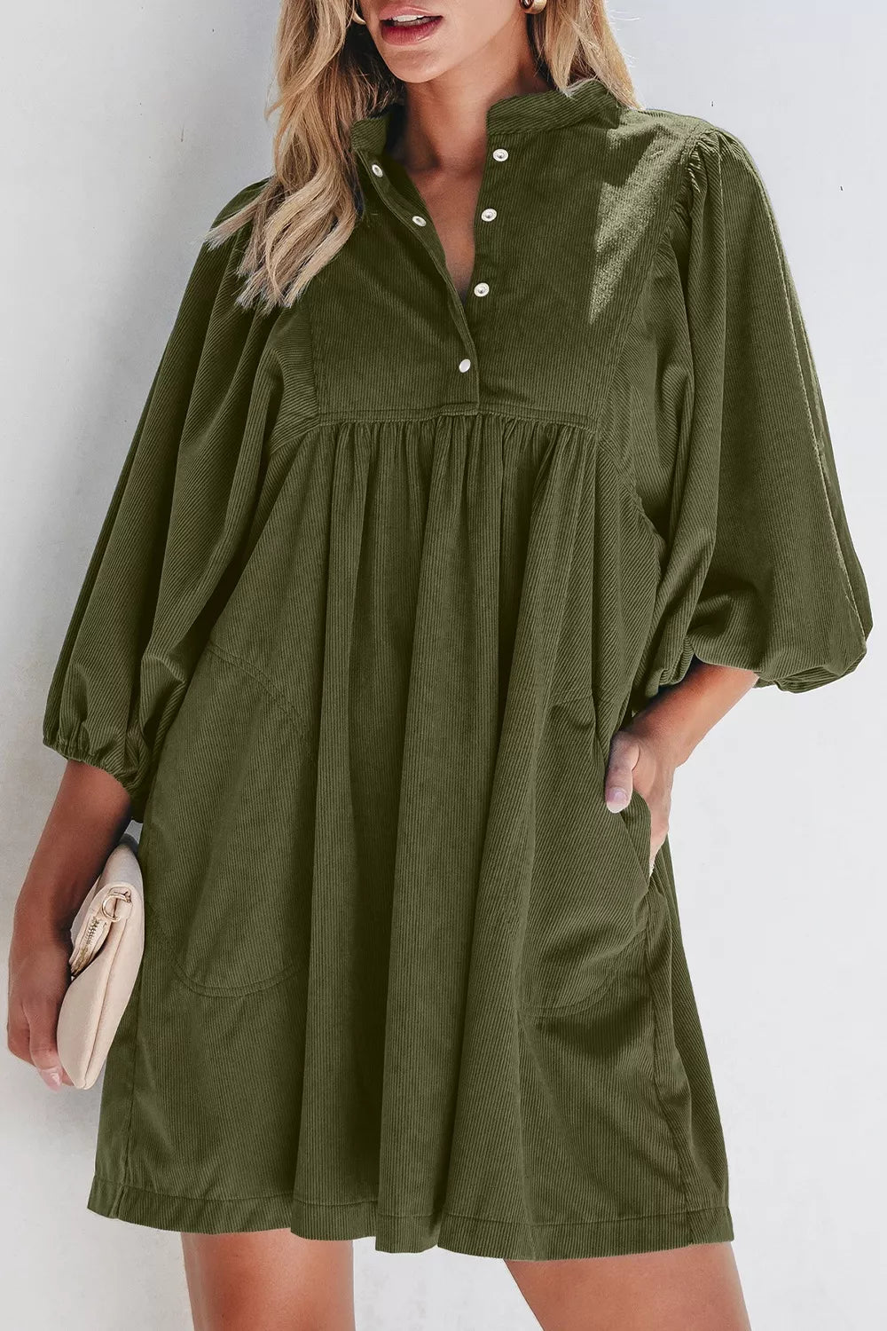 Corduroy Button-Down Babydoll Dress