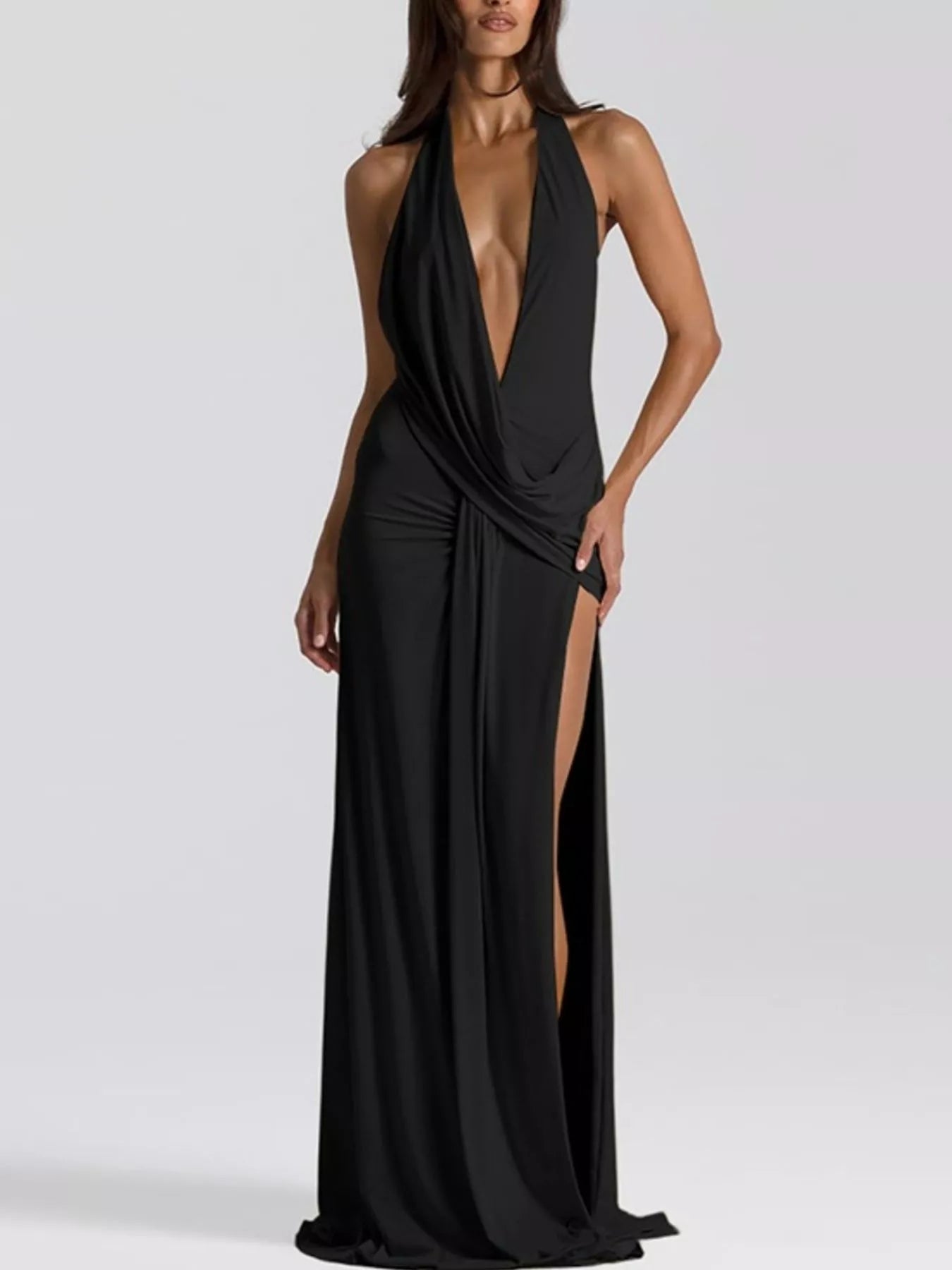 Split Backless Halter Neck Maxi Dress