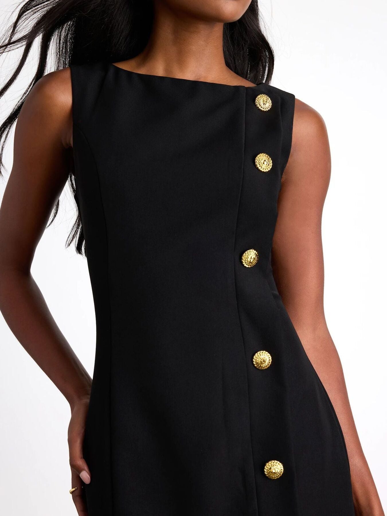 Button Decor Sleeveless Mini Dress