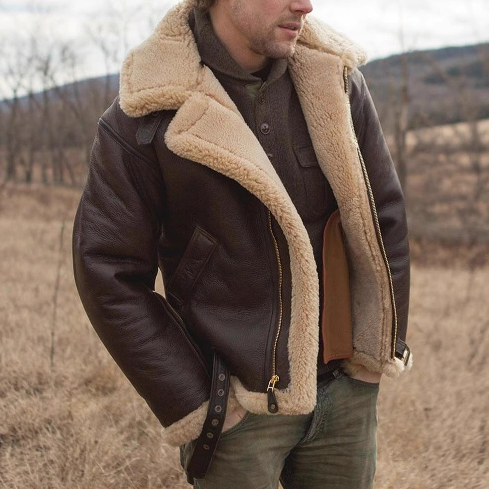 Thickened Leather-and-fur Mens Casual Jacket