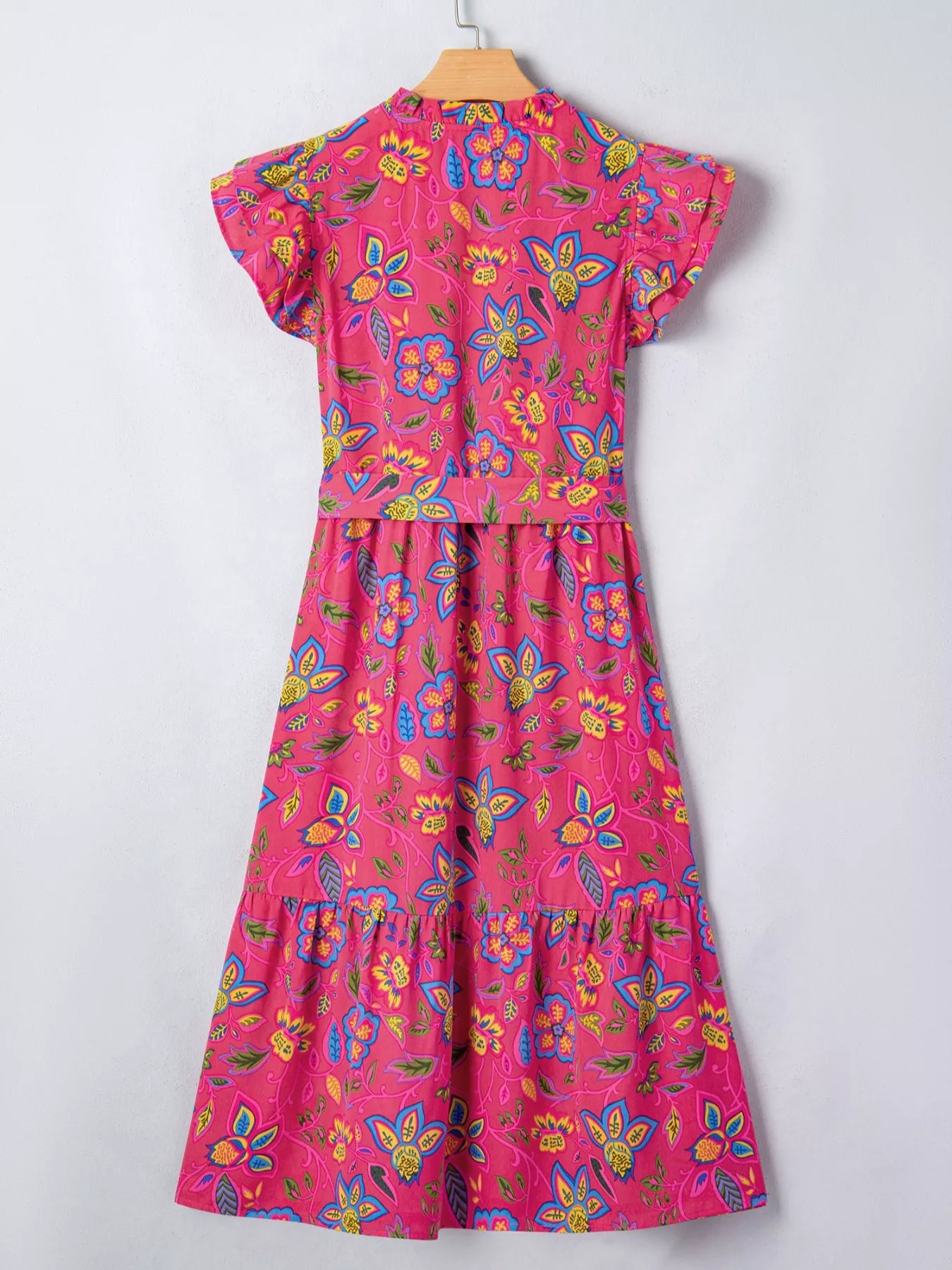 Flutter Sleeve Belted Floral Dress