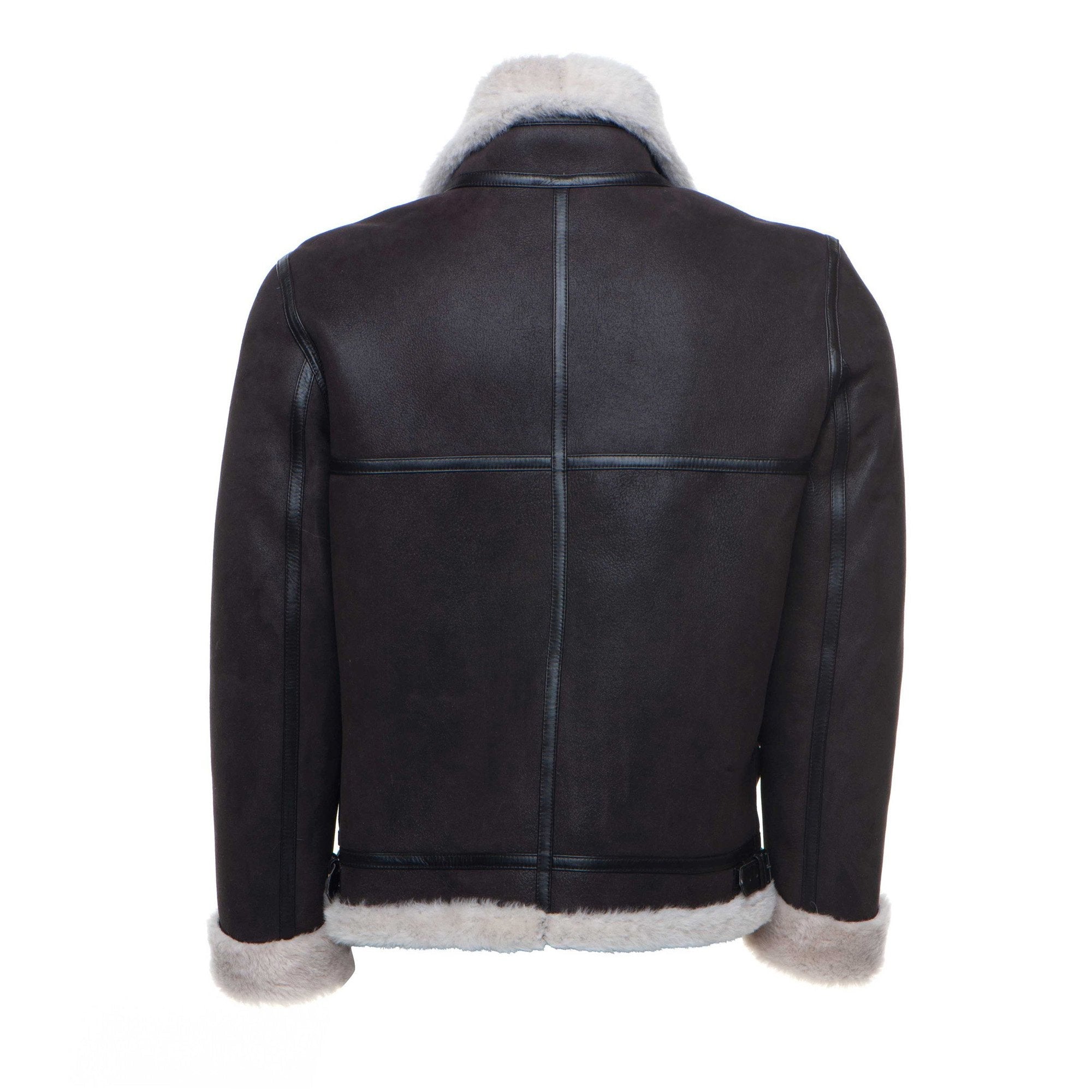 Hamptons Classic Brown Bomber Aviator Shearling Jacket with Collar Belt