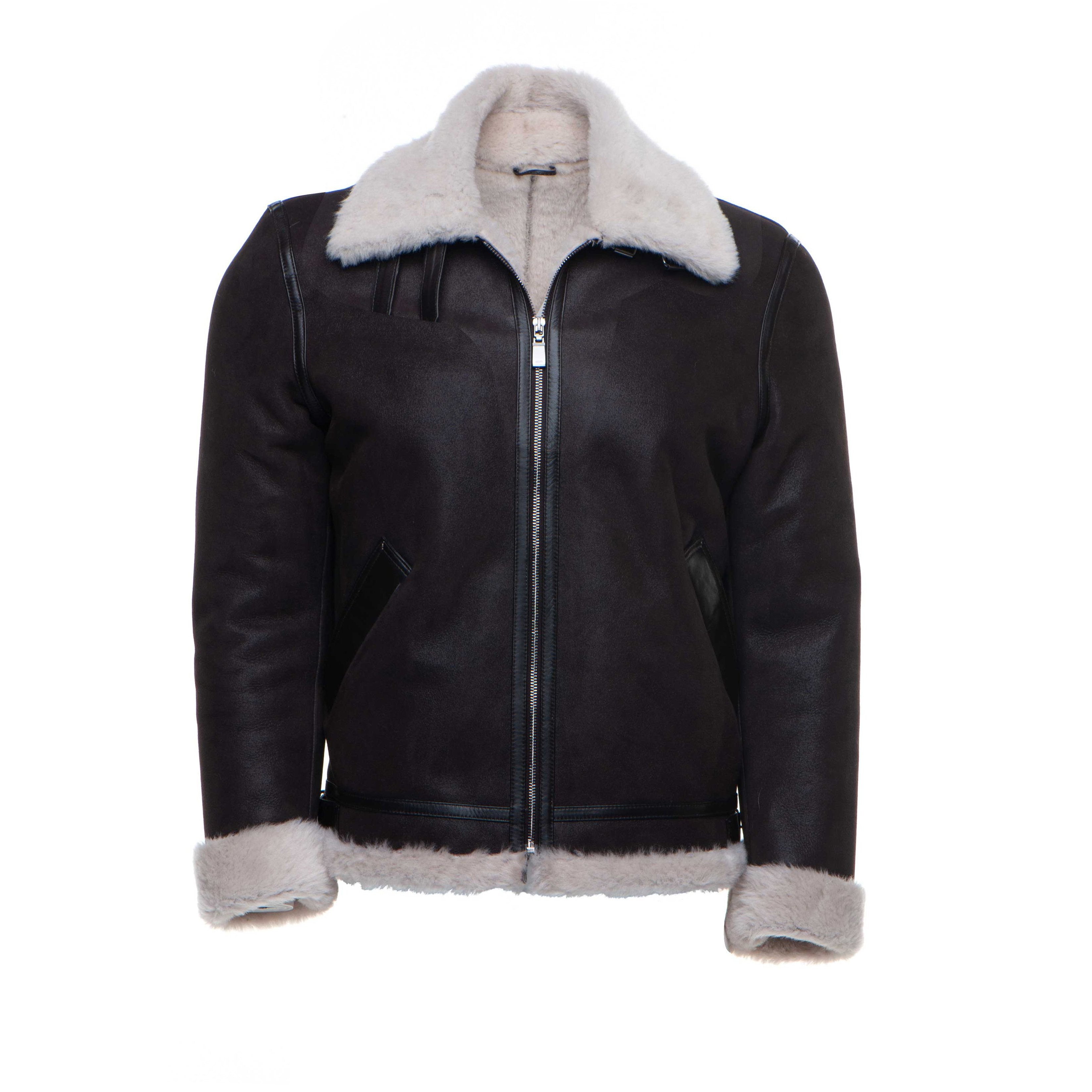 Hamptons Classic Brown Bomber Aviator Shearling Jacket with Collar Belt