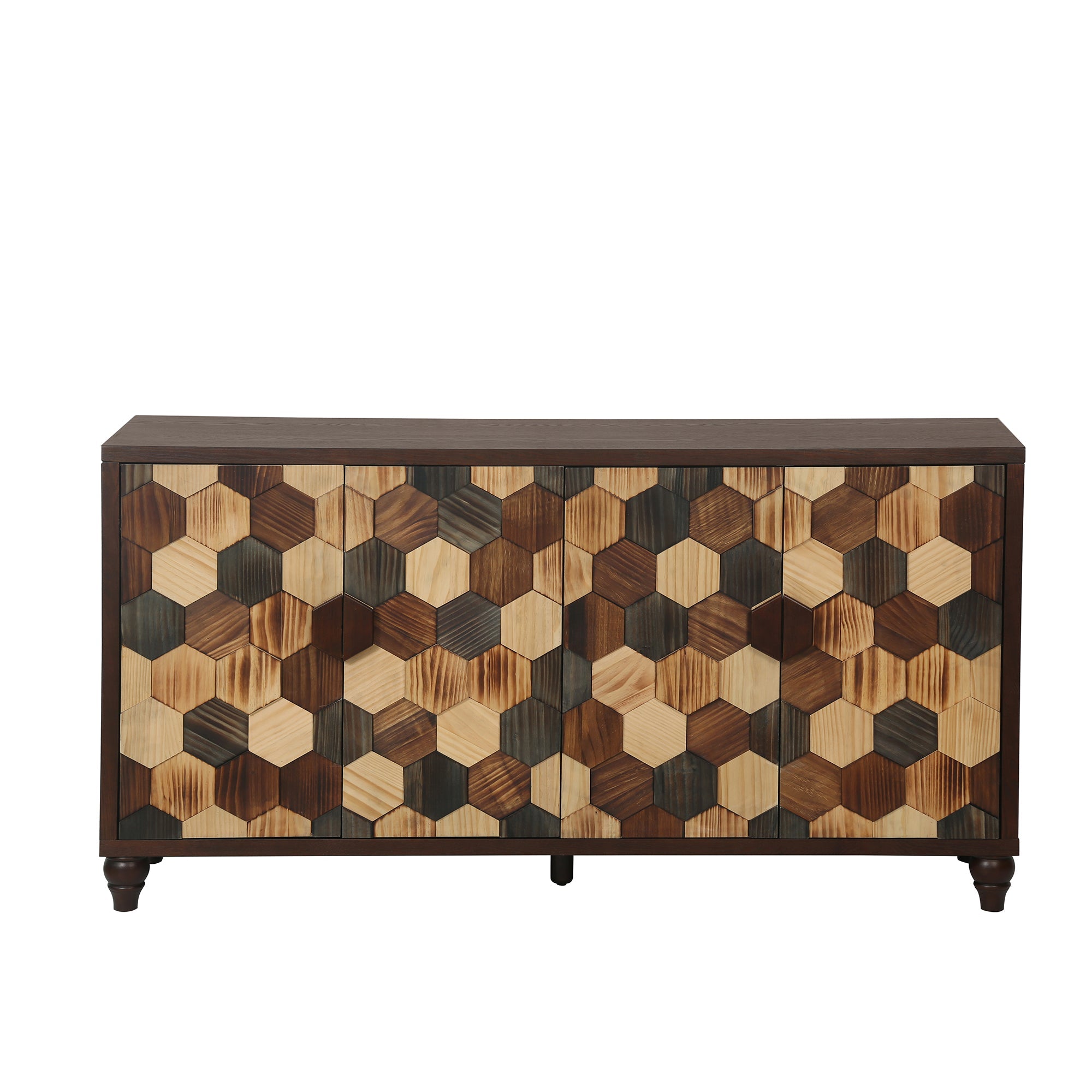 59.8" Sideboard With Honeycomb Pattern, Modern Accent Cabinet
