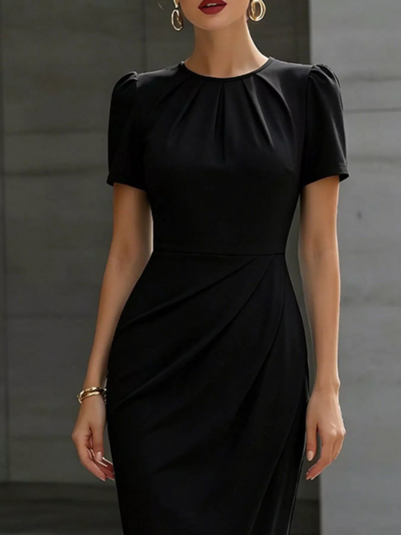 Ruched Short Sleeve Midi Dress