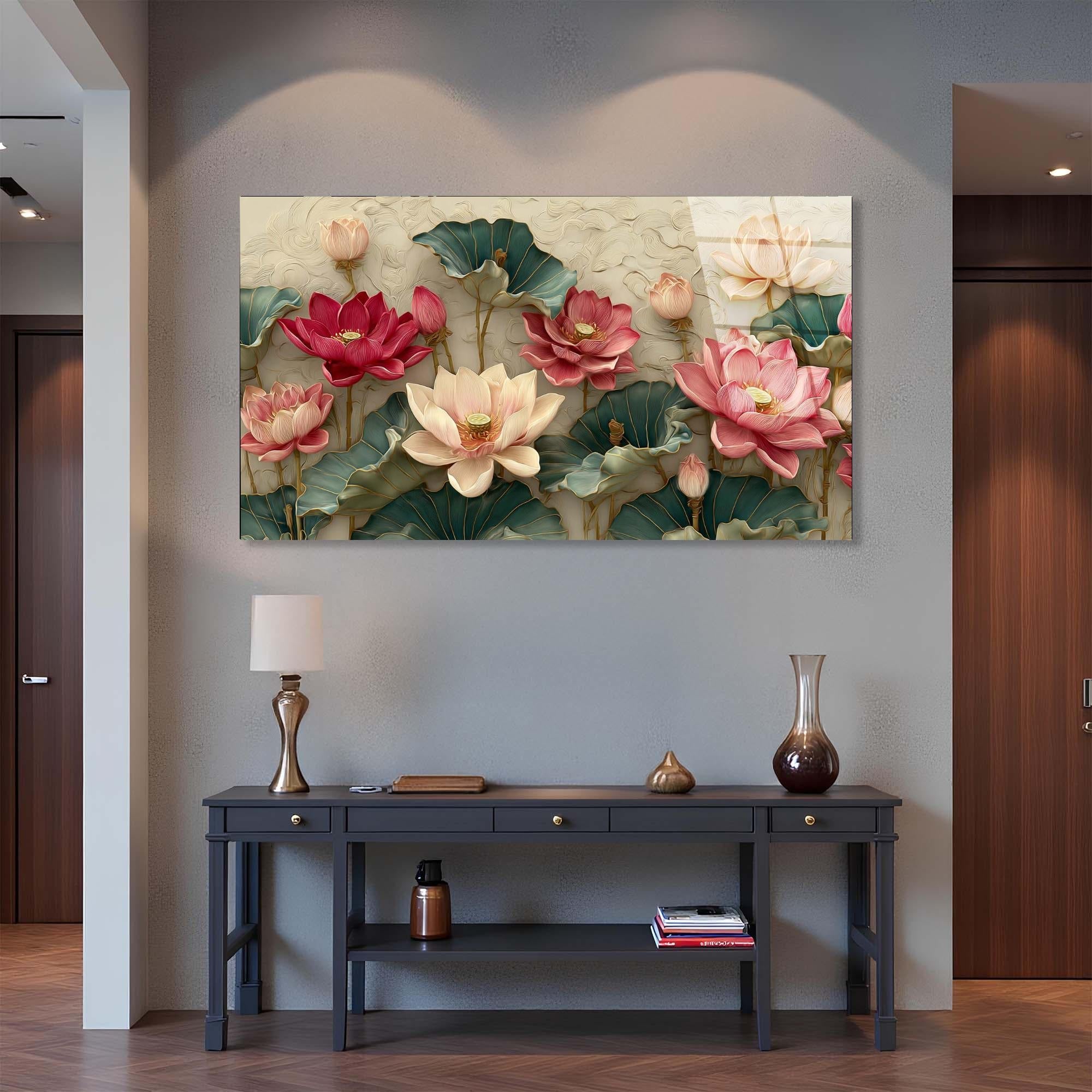 Lotus Flower Tempered Glass Wall Art | Elegant Botanical Decor