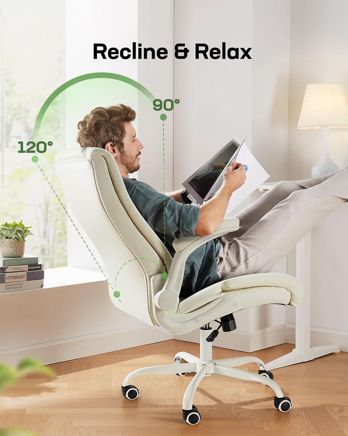 PU Leather Executive Office Chair With Flip Up Armrests