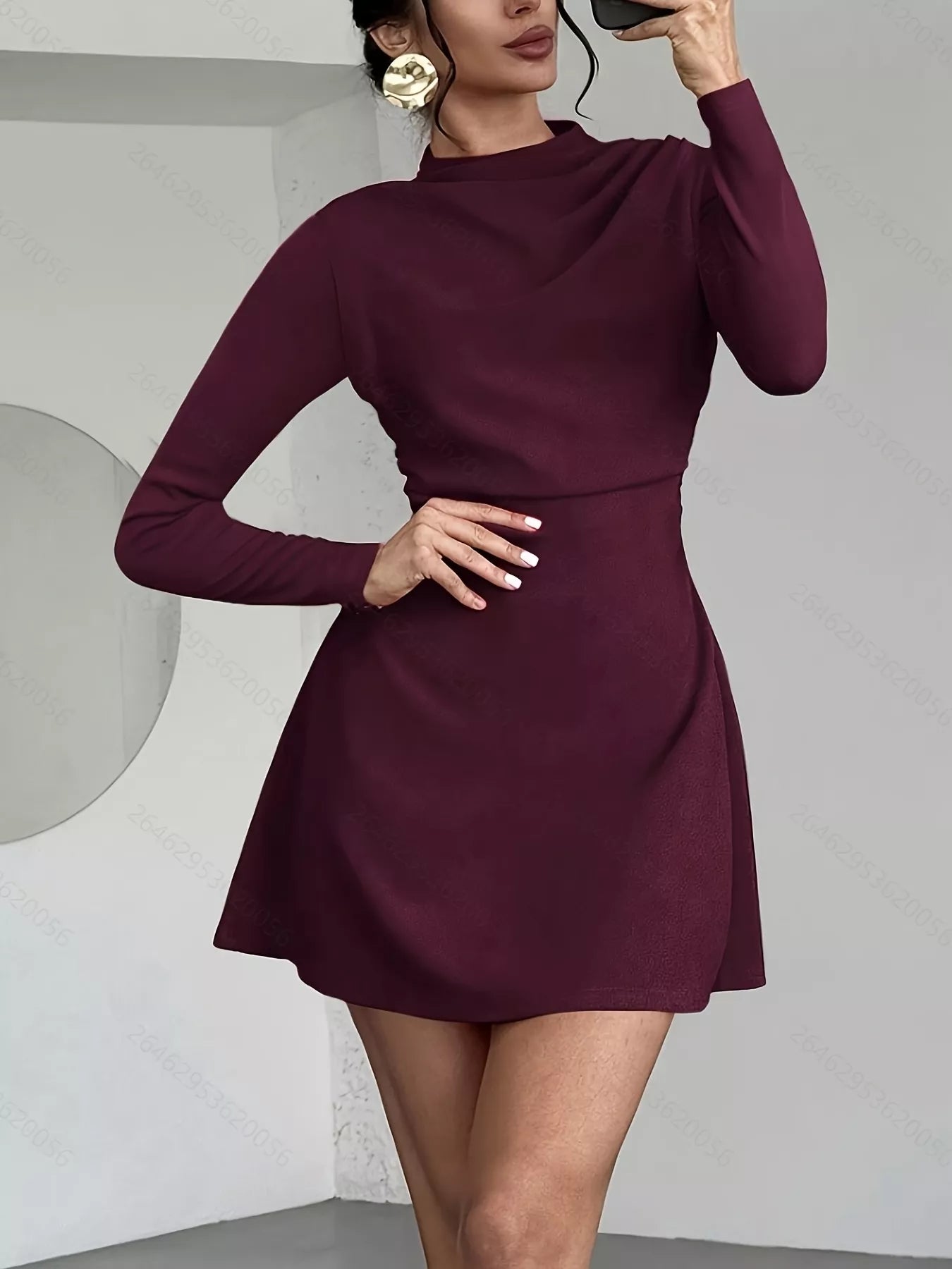 Mock Neck Long Sleeve Mini Dress