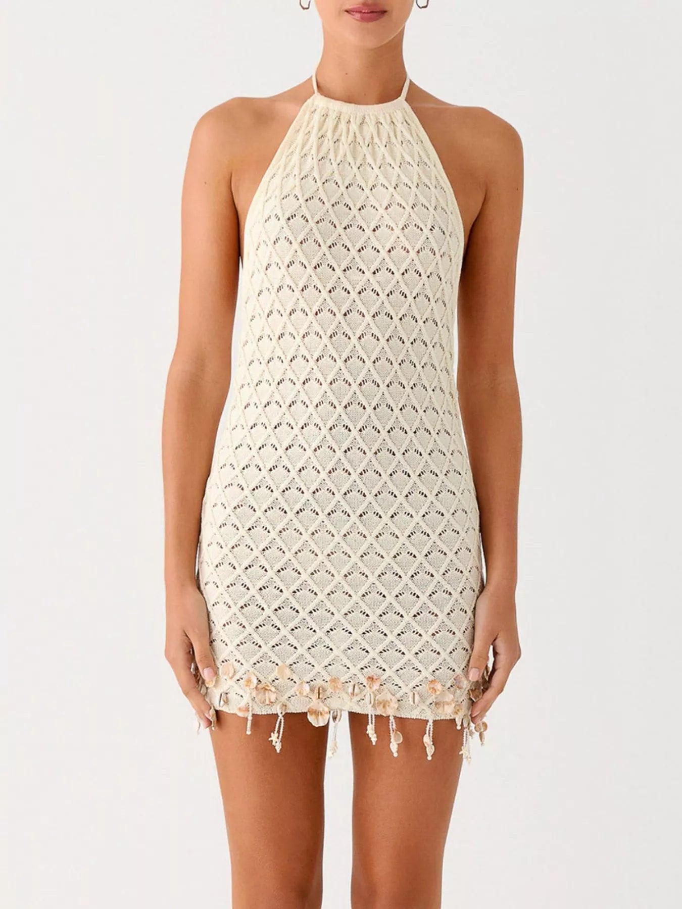 Openwork Halter Neck Mini Dress