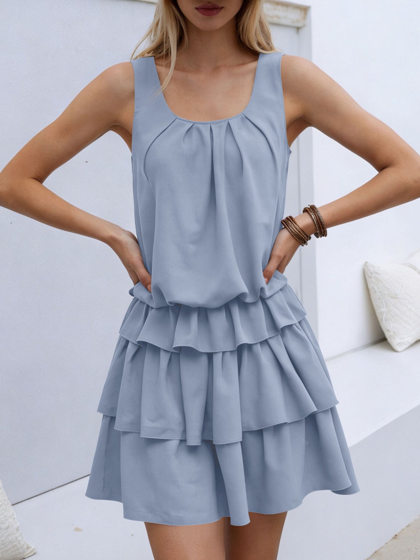 Sleeveless Ruffle Layered Mini Dress
