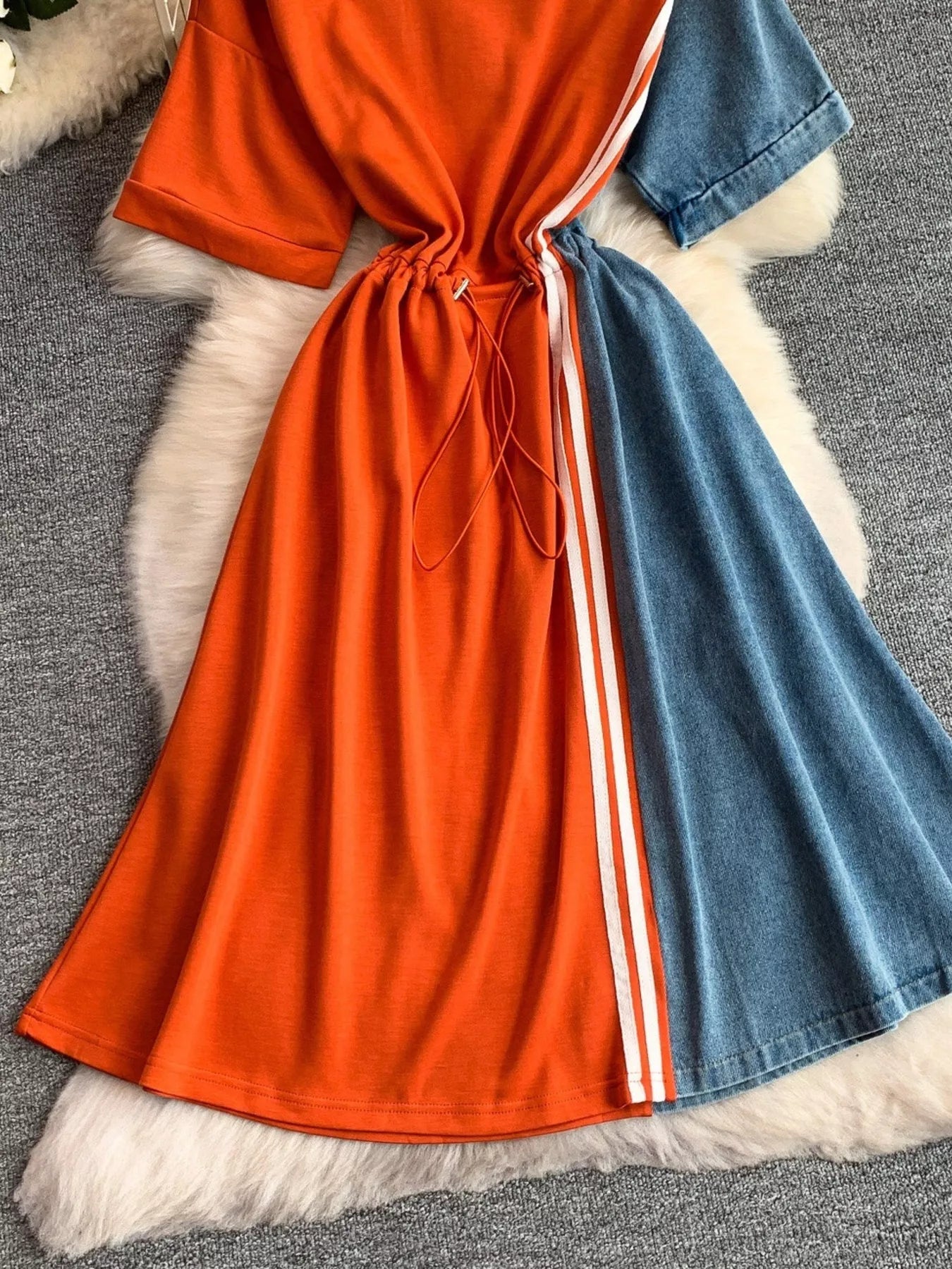 Color Block Short Sleeve Casual Dress
