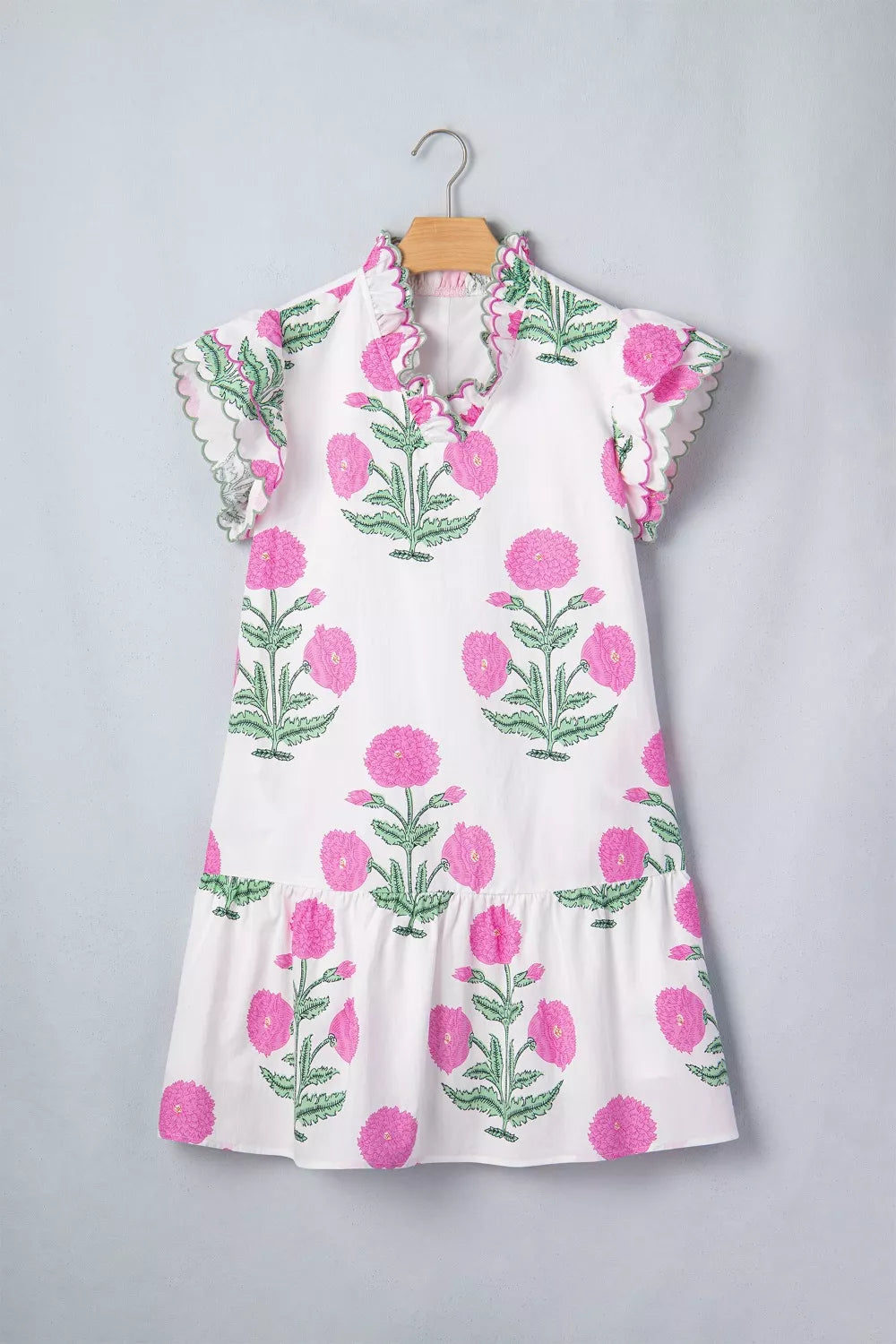 Floral Print Ruffle Trim Casual Mini Dress