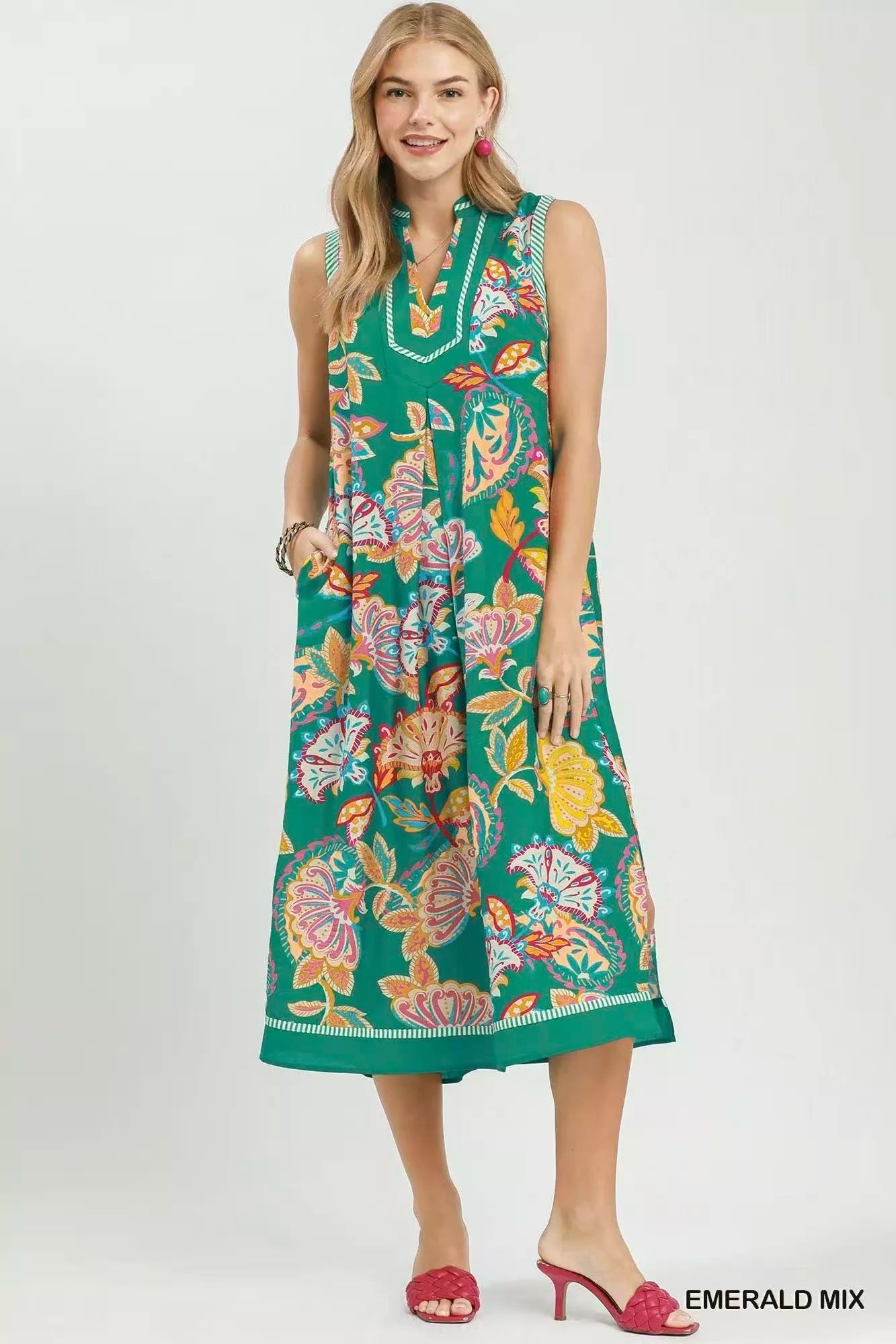 Umgee Paisley Floral Sleeveless Midi Dress