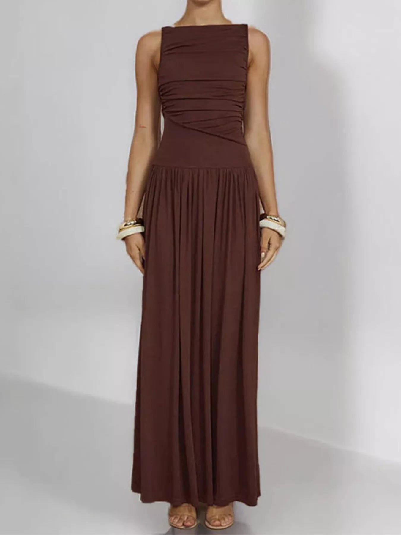 Full Size Ruched Sleeveless Maxi Dress Plus Size