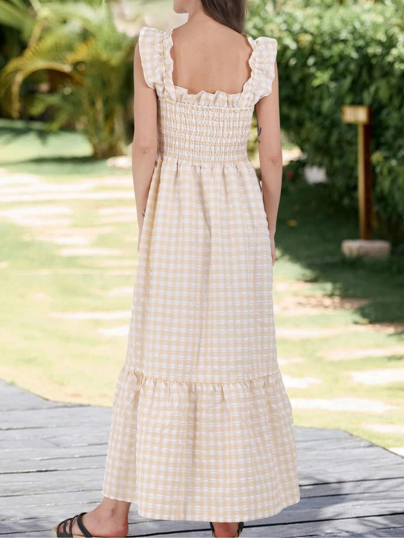 Ruffled Sleeveless Gingham Midi Dress