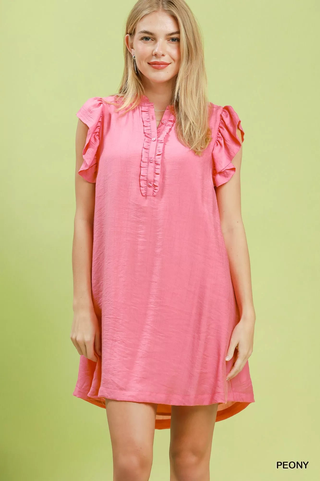 Umgee Ruffle Sleeve Henley Shift Dress