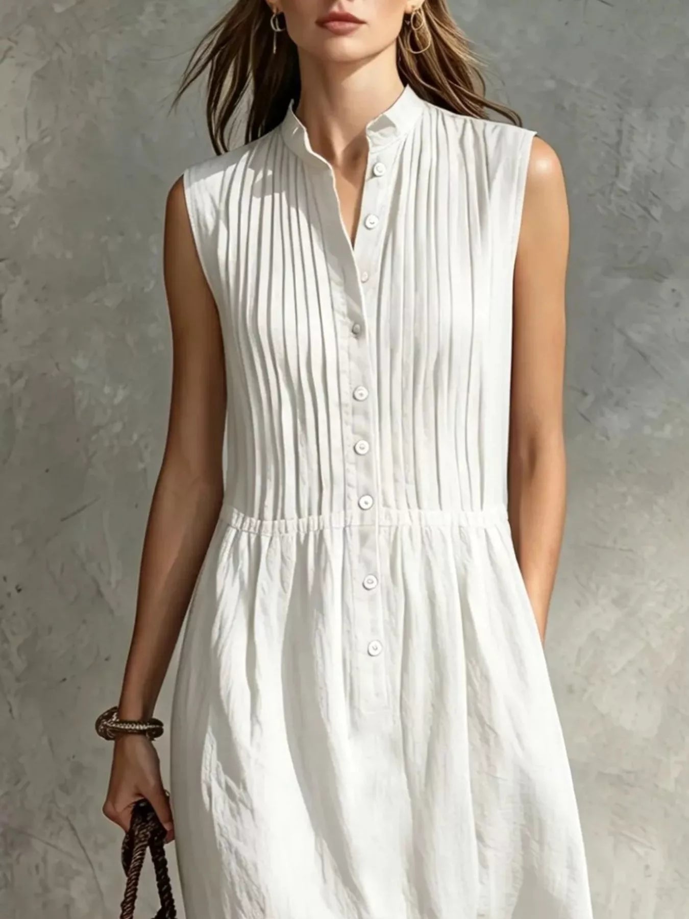 Full Size Sleeveless Button Front Midi Dress Plus Size