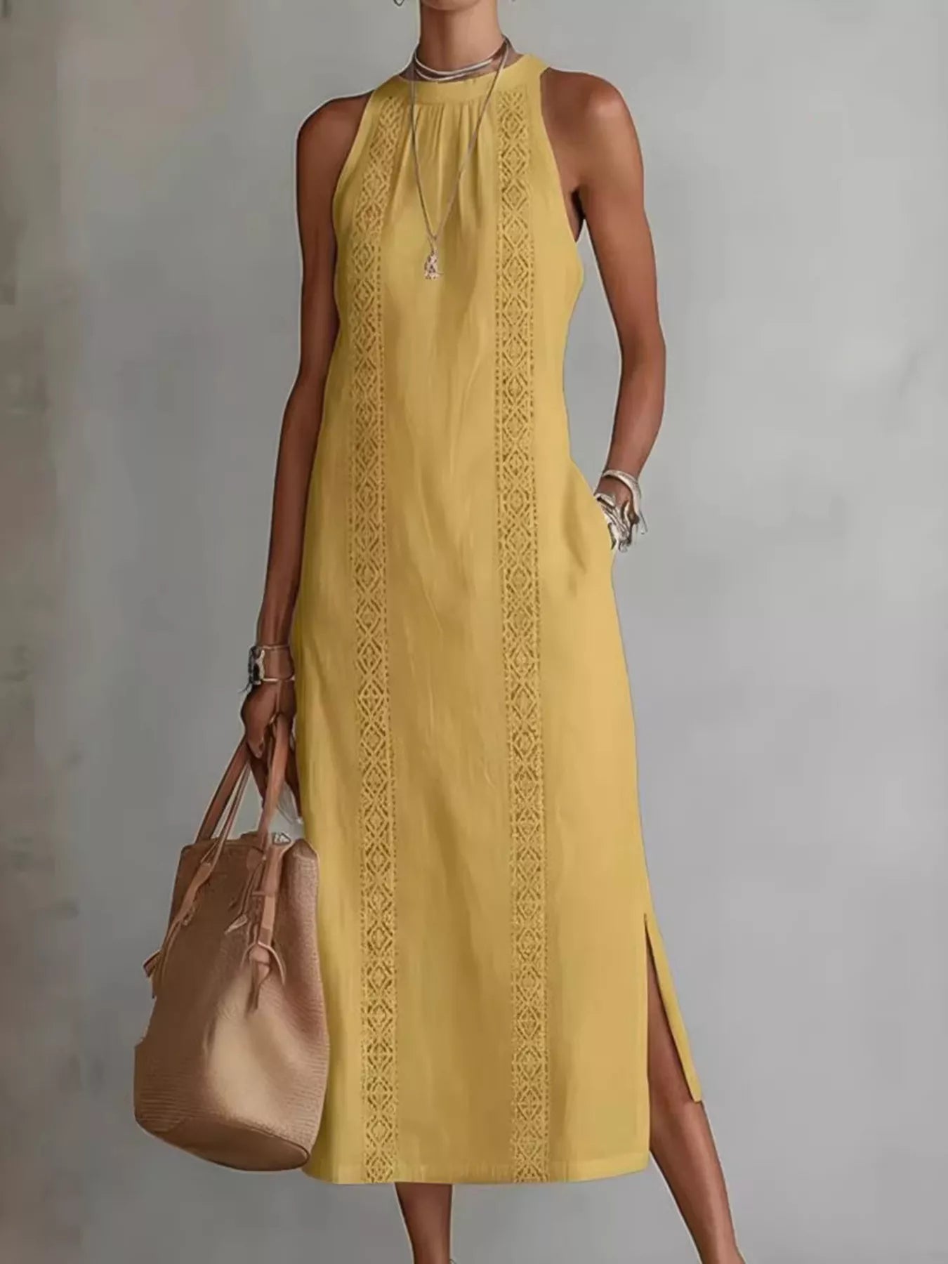 Full Size Side Slit Sleeveless Midi Dress Plus Size