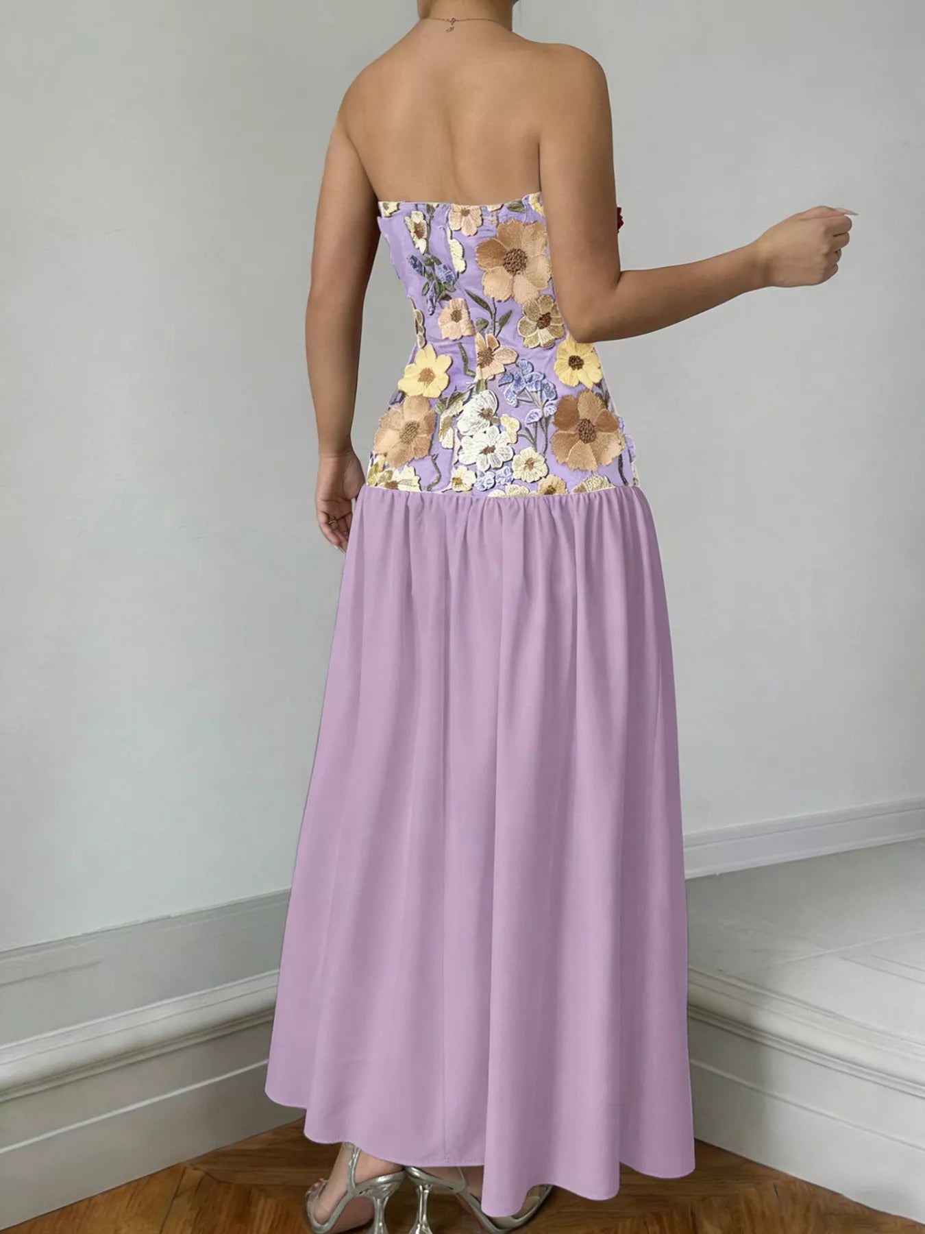 Floral Embroidered Tube Maxi Dress