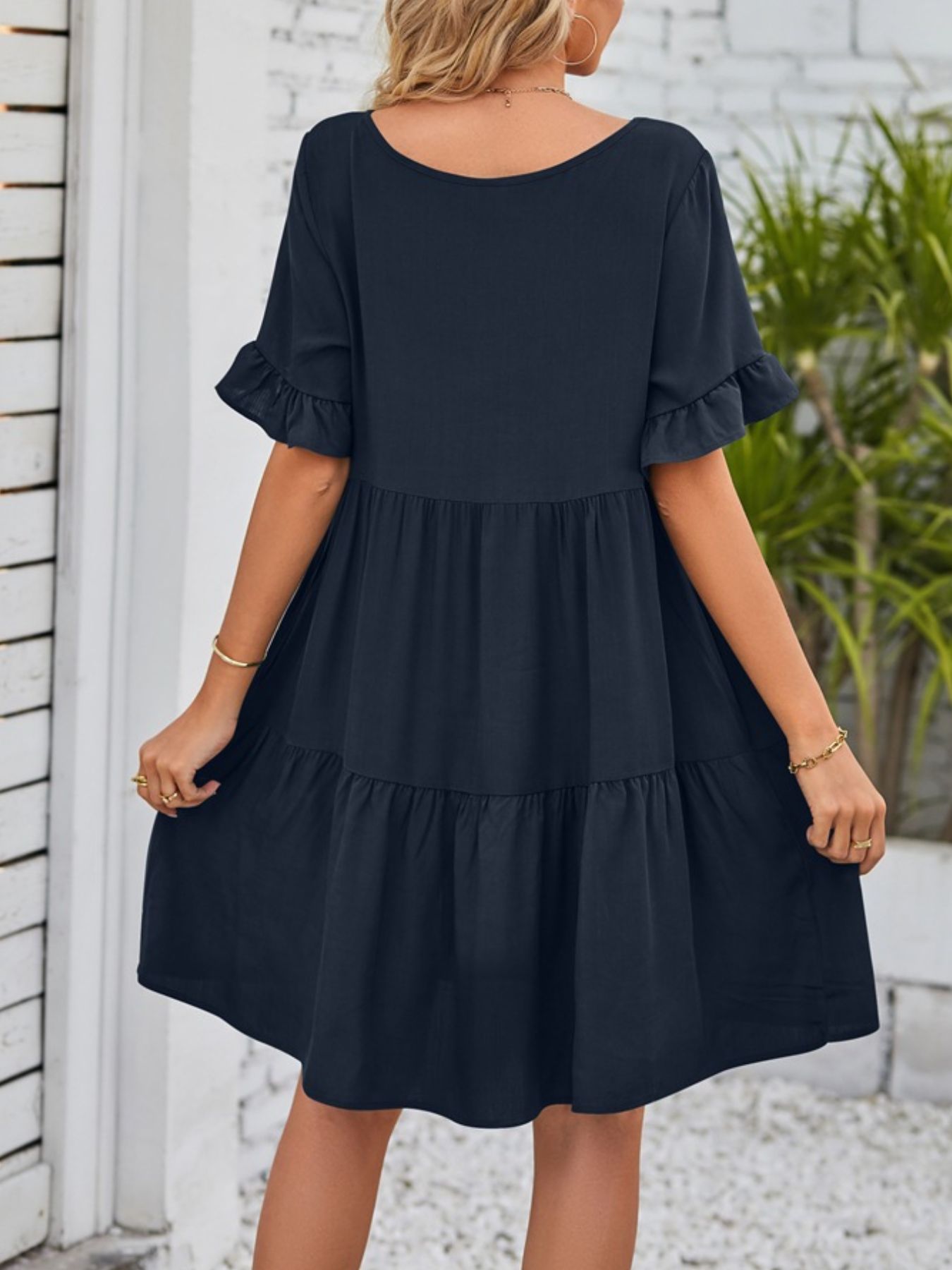 Ruffled Sleeve Tiered Mini Dress