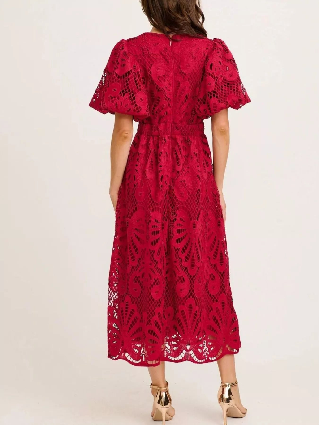 Lace Puff Sleeve Midi Dress