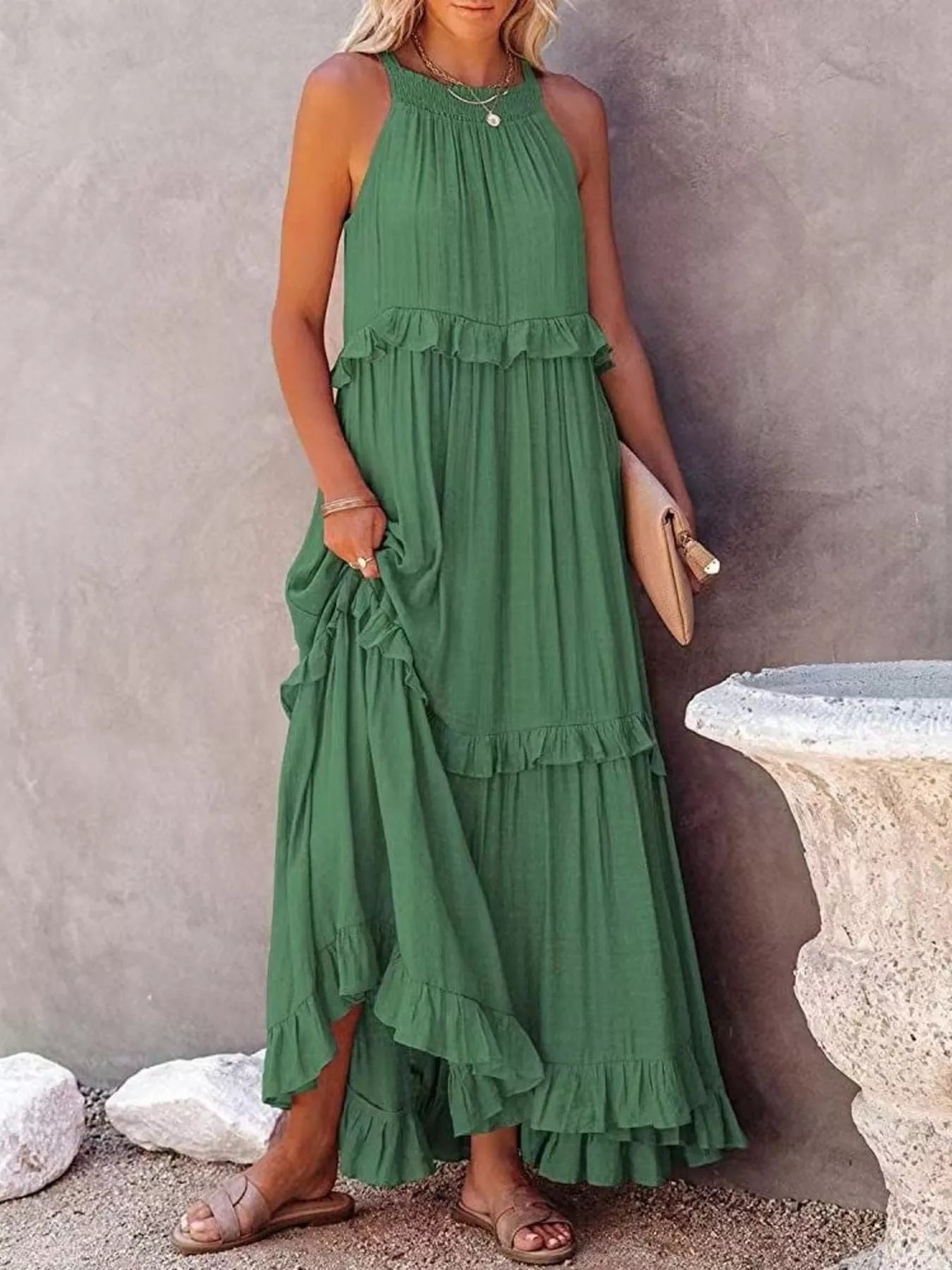 Ruffled Tiered Sleeveless Maxi Dress